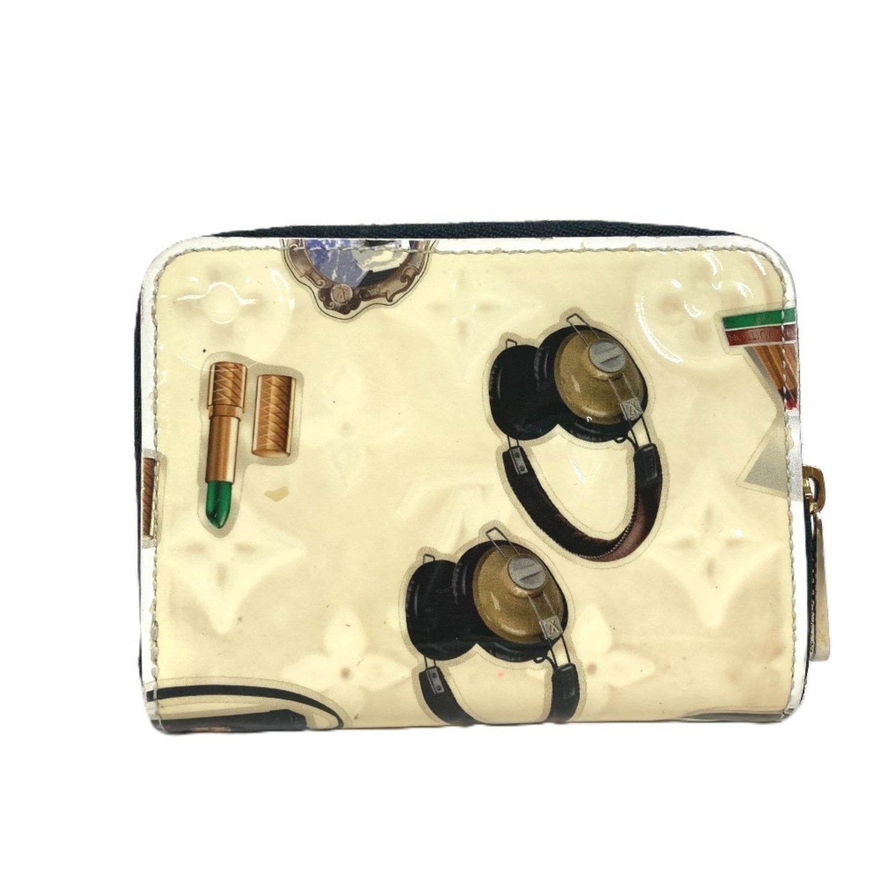 Louis Vuitton Nicolas Jescure Zipper Coin Purse Round Zip Wallet Wallet/Coin Case Patent Leather White