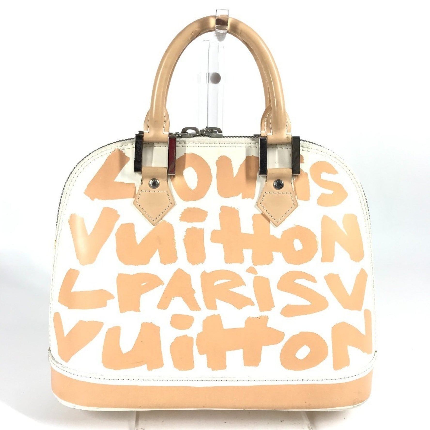 LOUIS VUITTON Monogram Graffiti Alma MM Tote Bag, Handbag, Leather, Beige