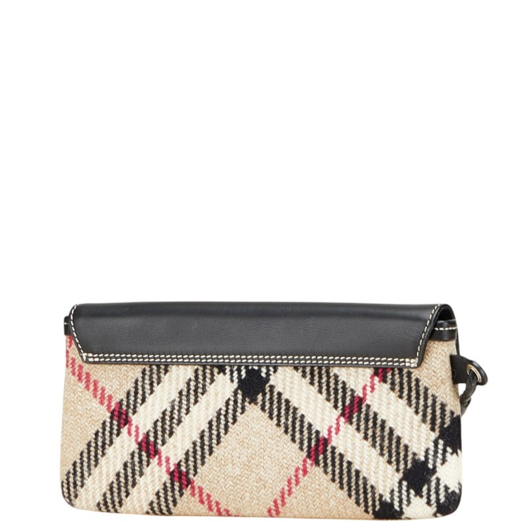 Burberry Nova Check Pouch in Beige and Black Wool Leather .
