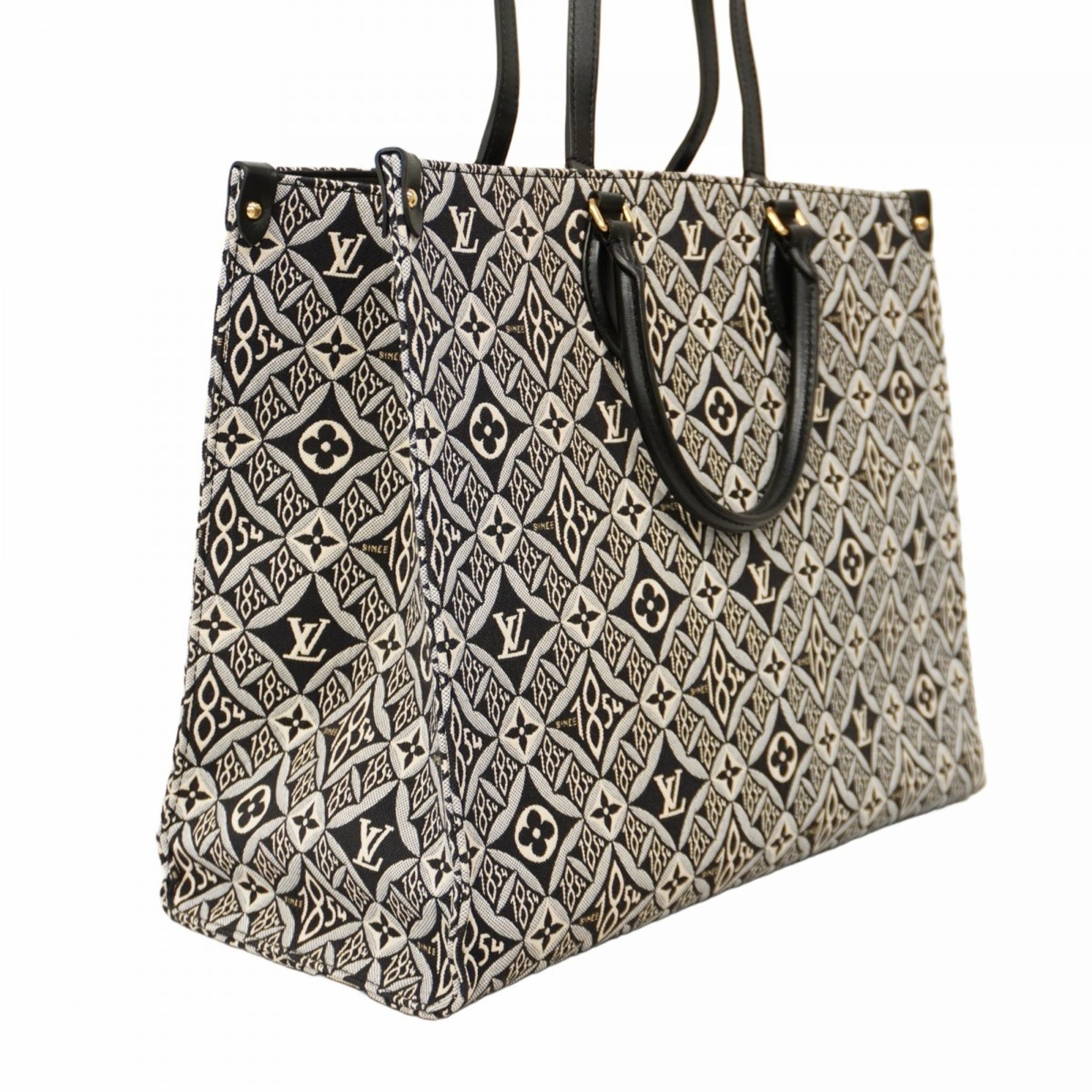 Louis Vuitton Tote Bag Monogram Jacquard Since1854 On the Go GM M57207 Black and White Women's