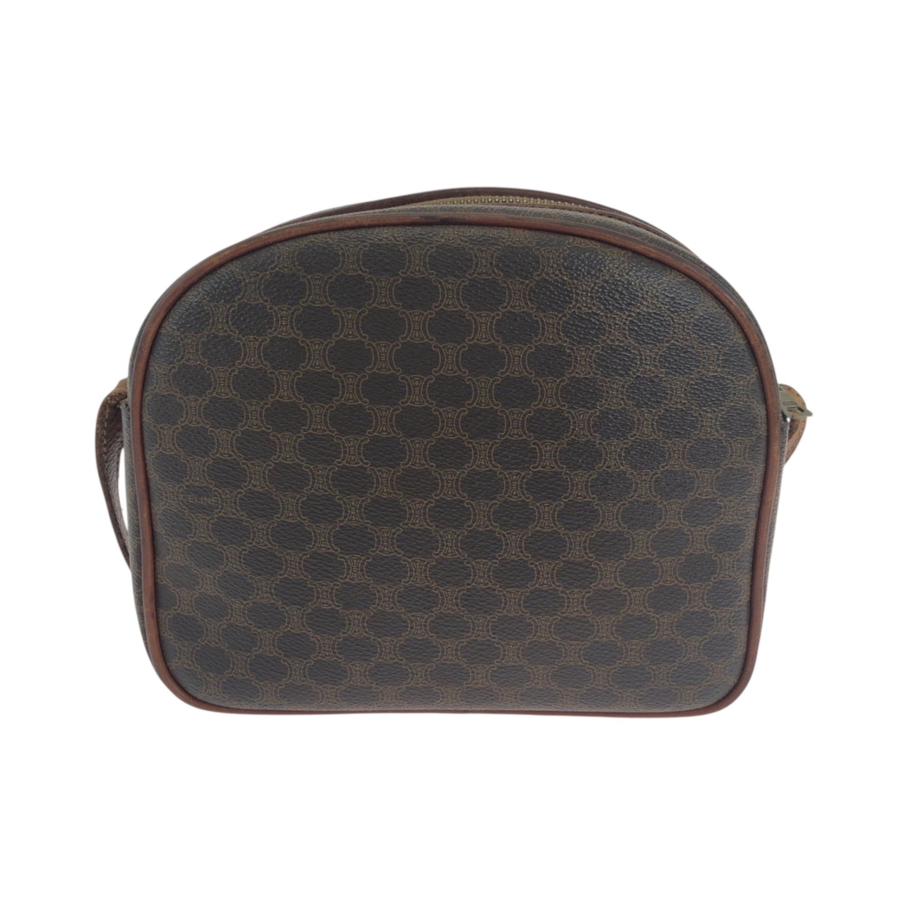 CELINE Vintage Macadam Brown Gold Hardware Shoulder Bag Pochette