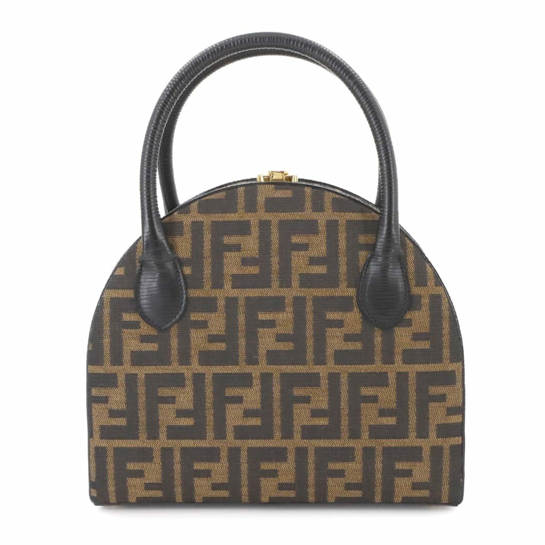 Fendi Zucca 2-way hand and shoulder bag in canvas leather with brown, black, gold hardware.