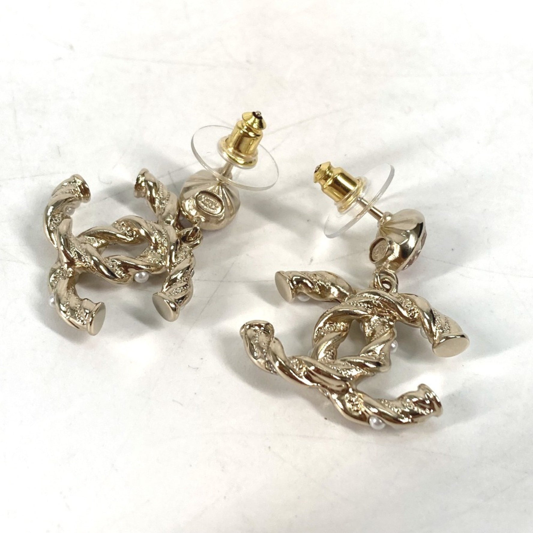 CHANEL CC Coco Mark Rhinestone and Faux Pearl Earrings, Metal, Gold, Like New