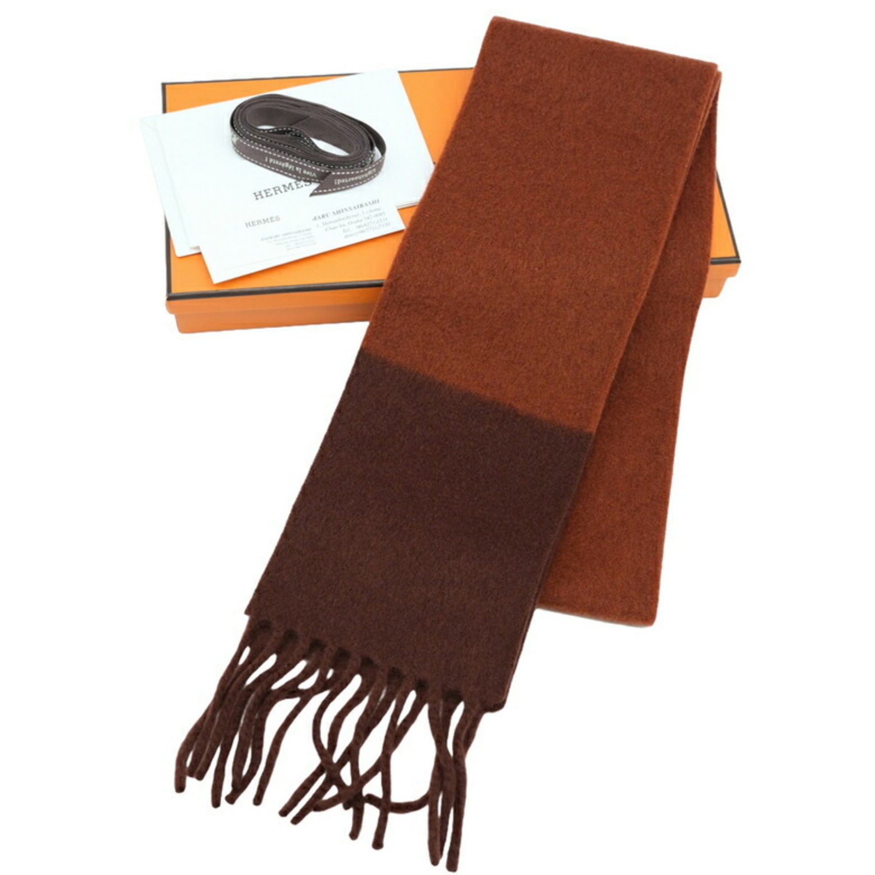 HERMES Hermes scarf/muffler stole cashmere brown orange