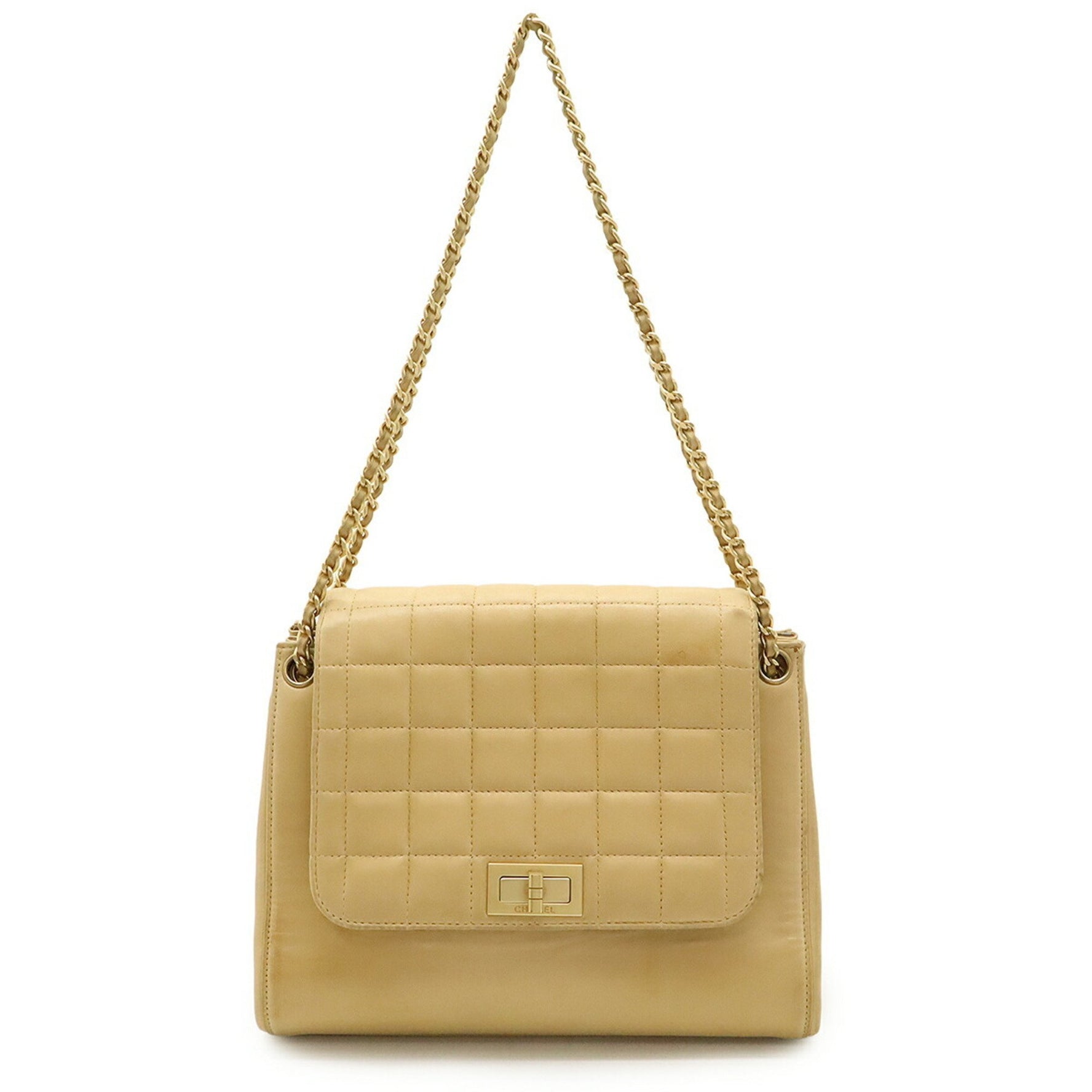 CHANEL 2.55 Chocobar Chain Shoulder Bag in Quilted Lambskin Leather (Beige)