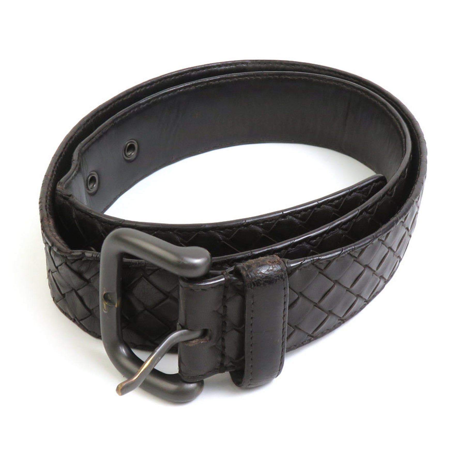 BOTTEGA VENETA Belt Intrecciato Leather Metal Dark Brown