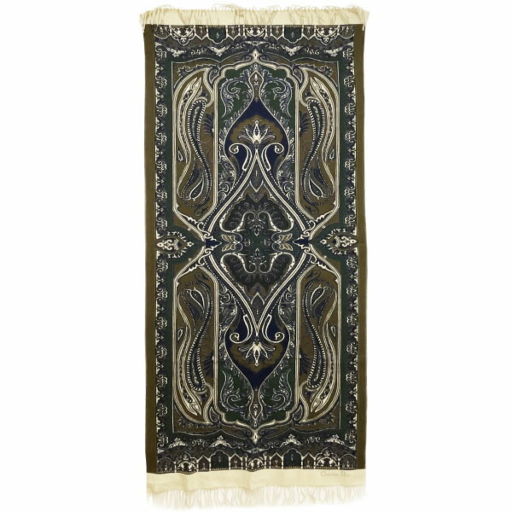 Christian Dior Stole Paisley Scarf Wool Multicolor Ivory Shawl C.Dior