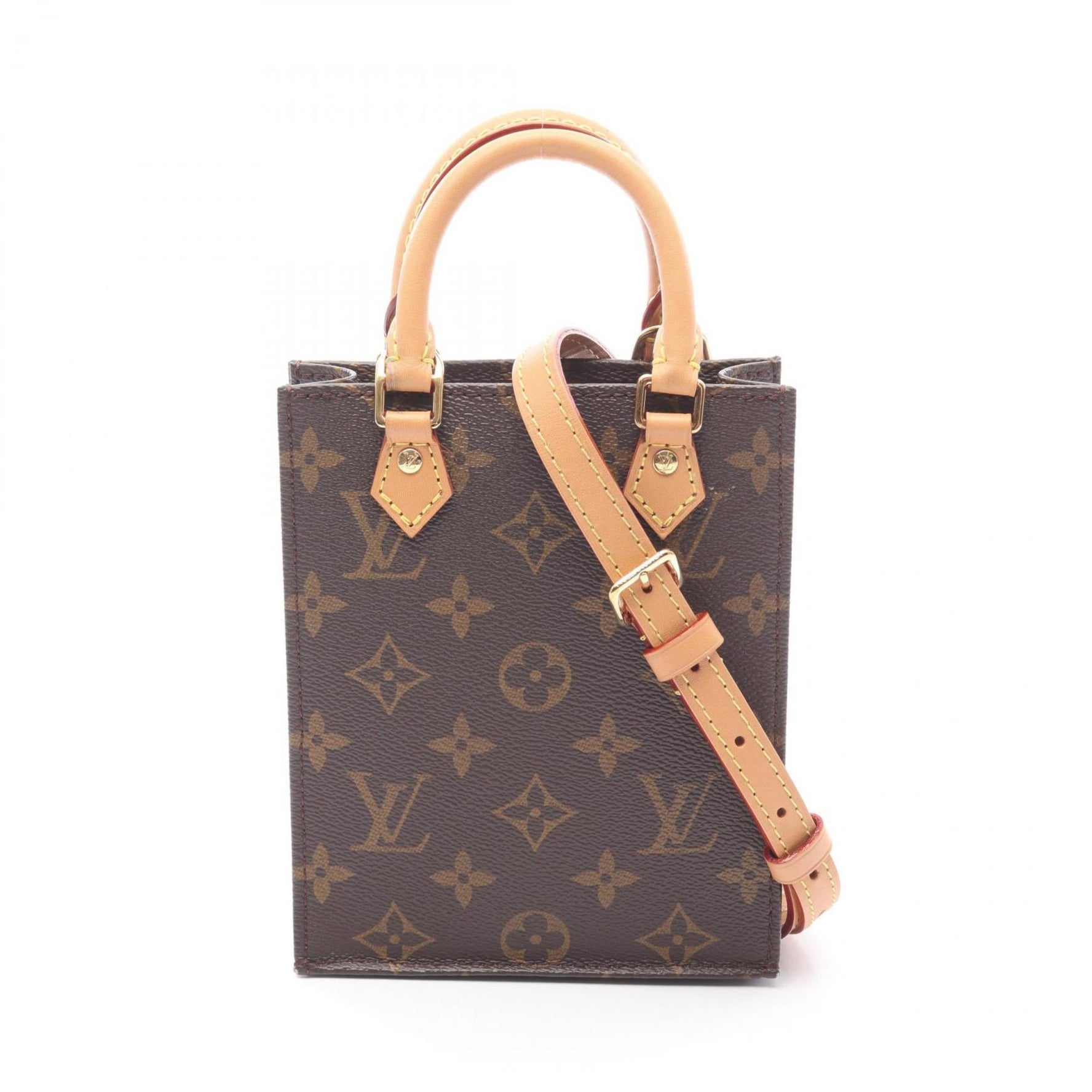 Louis Vuitton Petite Sac Plat Handbag, Coated Canvas and Leather, Monogram, Brown