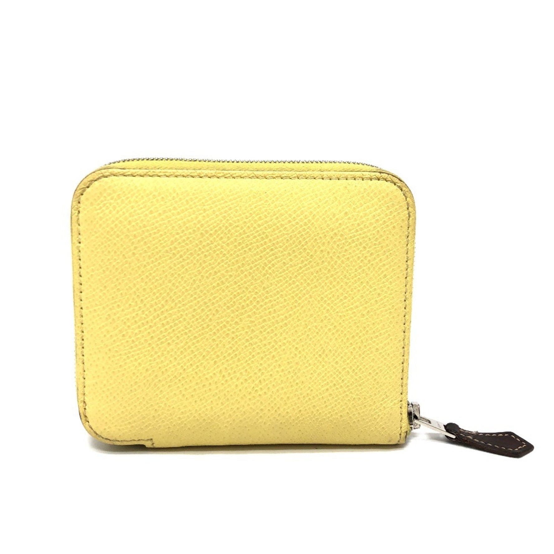 HERMES Azap Compact Silk-in Bifold Wallet, Epsom Leather, Jaune Poussin (approximately 100% cotton), Multicolore with Silver Hardware