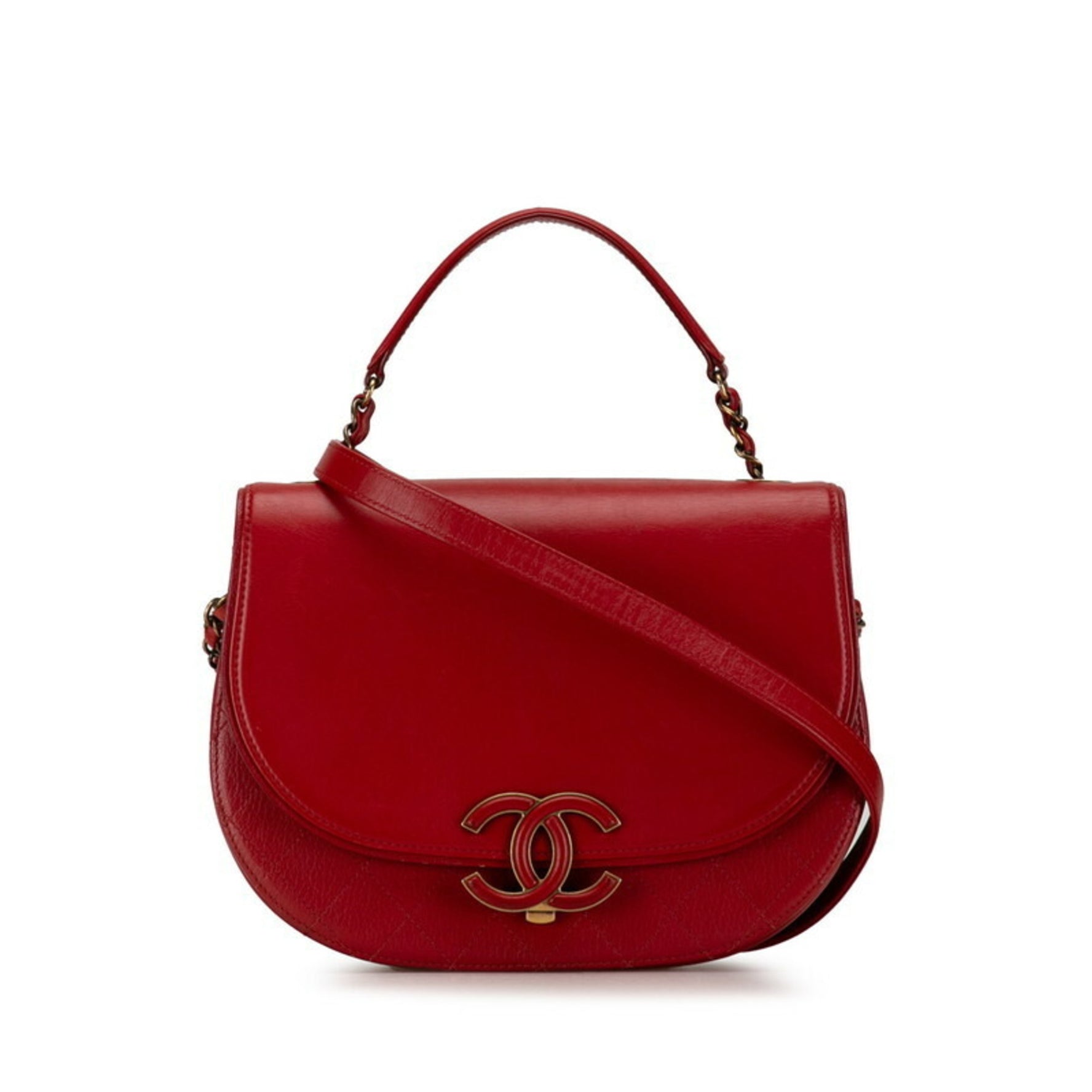 Chanel Coco Mark Handbag Shoulder Bag Red Leather