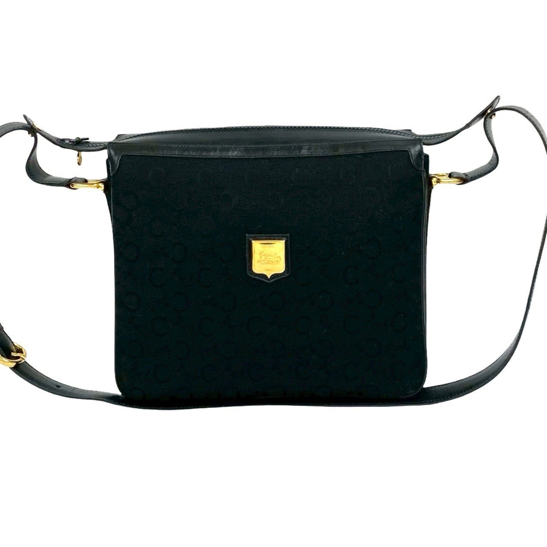 CELINE C Macadam Horse-Drawn Metal Logo Leather Canvas Shoulder Bag Pochette