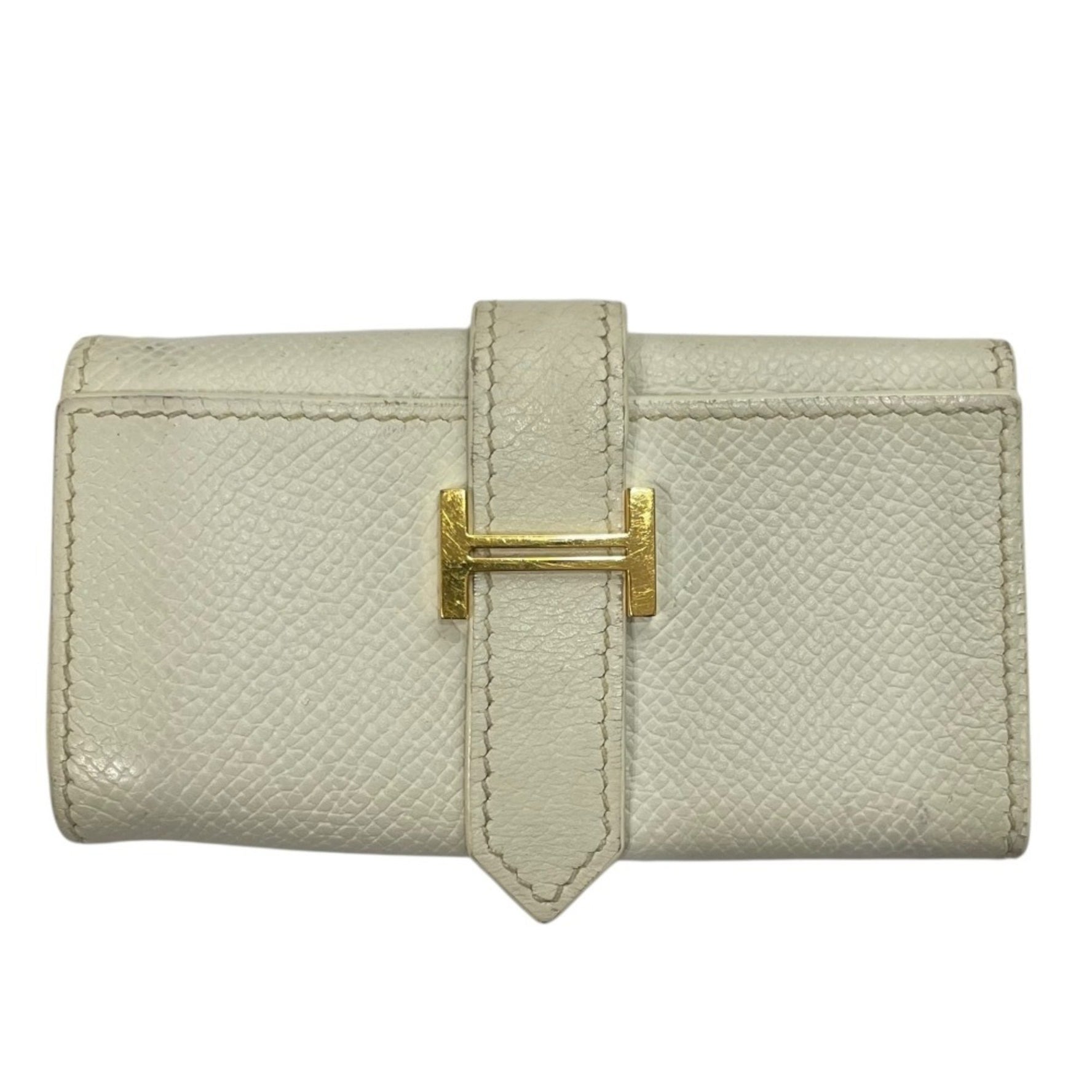 HERMES Bearn Leather 6-Key Case White Men's Women's