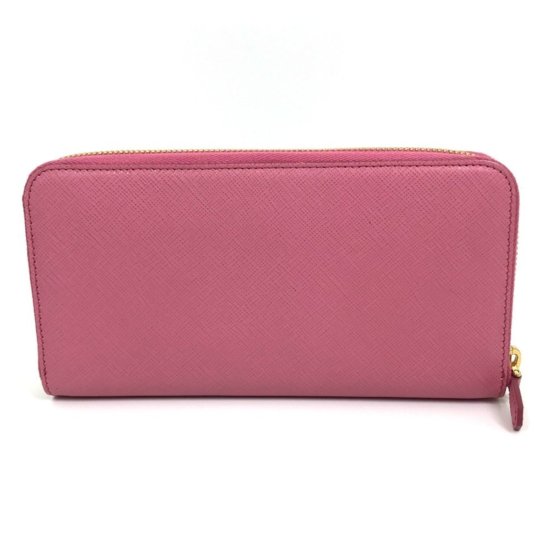 PRADA Logo Saffiano Shine Round Zip Long Wallet in Leather, BEGONIA Pink