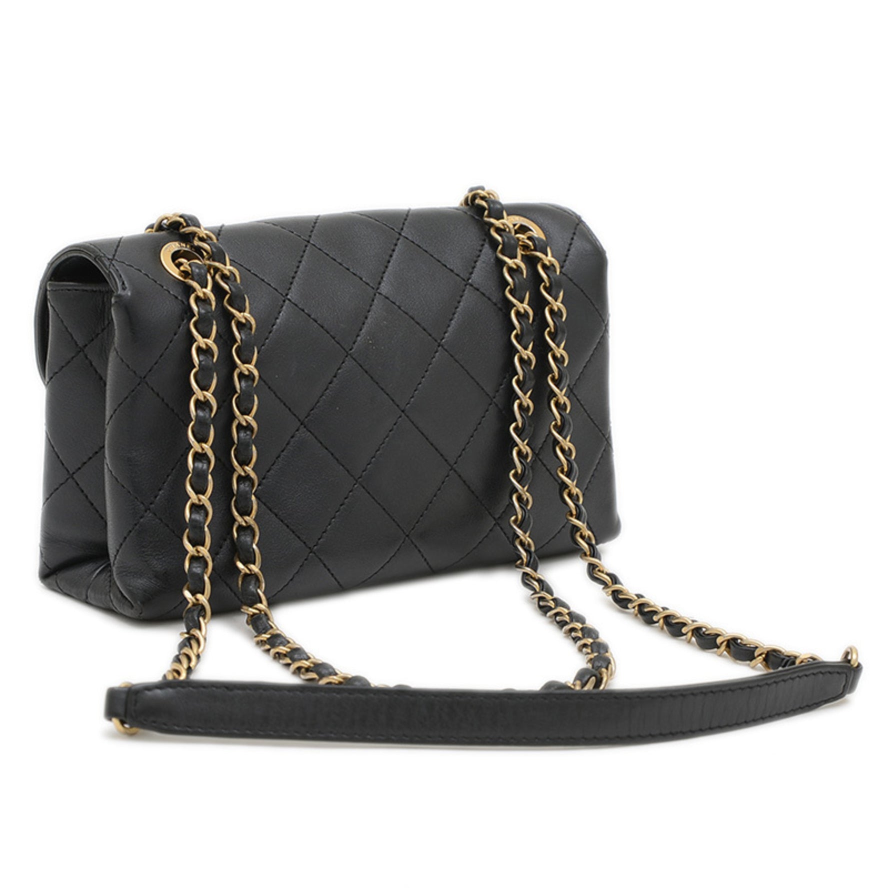 Chanel Matelasse Logo Chain Shoulder Bag in Lambskin with Gold Hardware