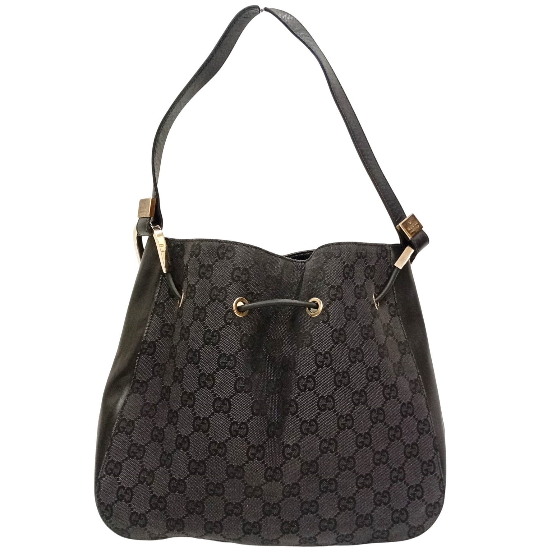 GUCCI 001 3748 Handbag GG Canvas Leather Black