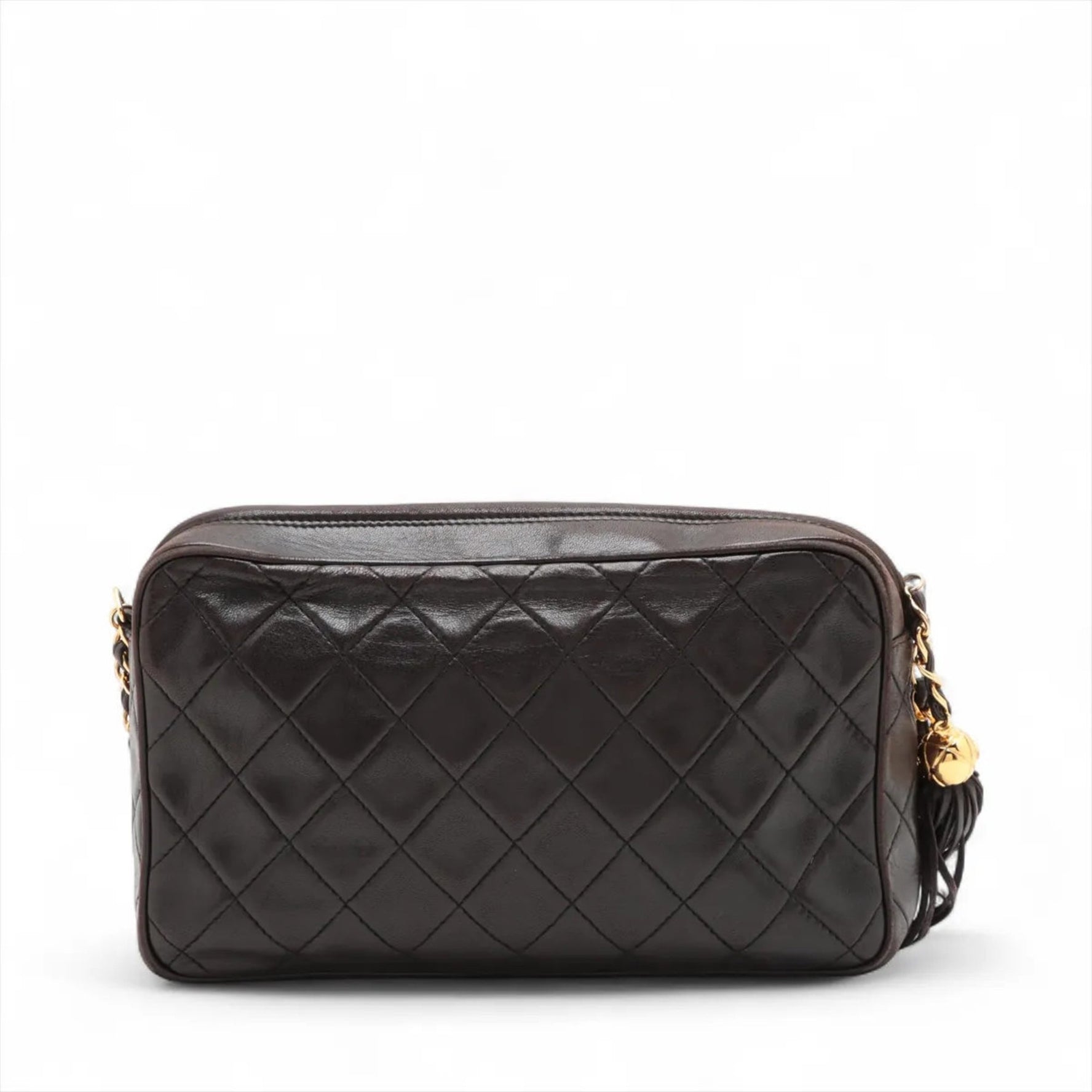 Chanel Matelassé Lambskin Leather Chain Shoulder Bag with Serial Number, Genuine Leather, Black, Women's