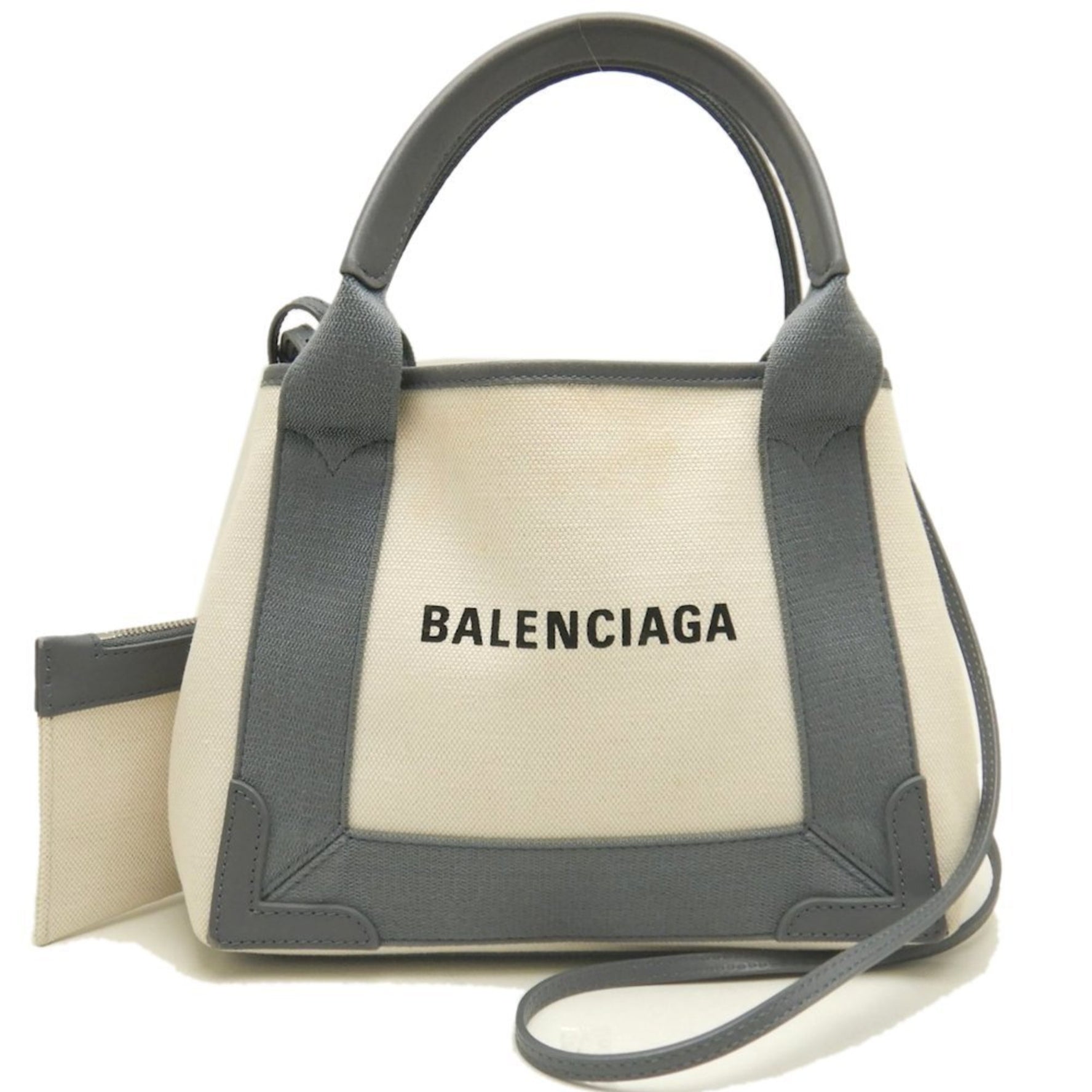 BALENCIAGA Cabas XS Handbag in Canvas and Calfskin, Ivory Gray,