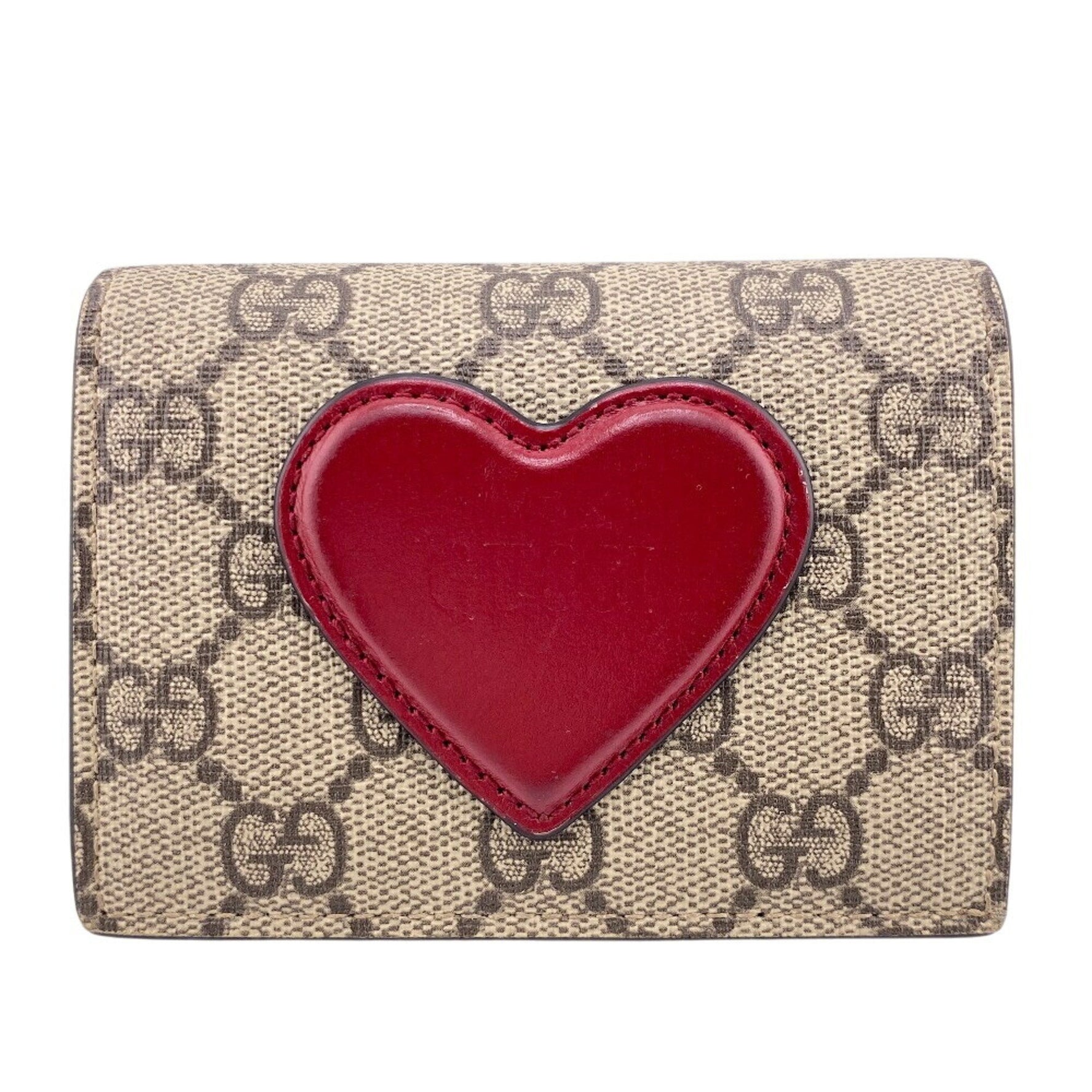 GUCCI Heart Motif Wallet Compact GG Supreme Bifold Brown