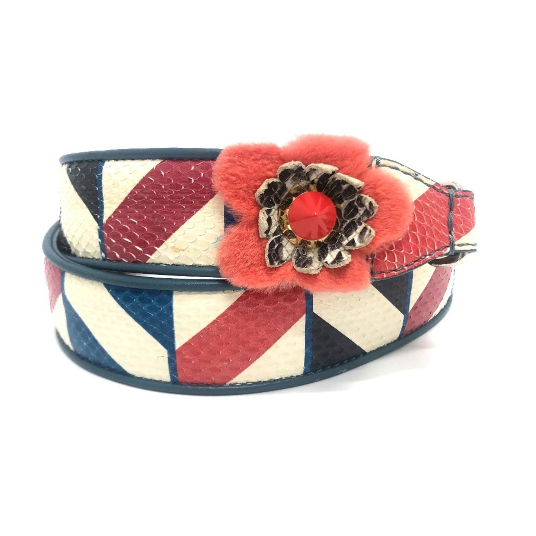 FENDI Flower Stud Strap You Bag, Multicolor Leather Shoulder White with and Silver Hardware