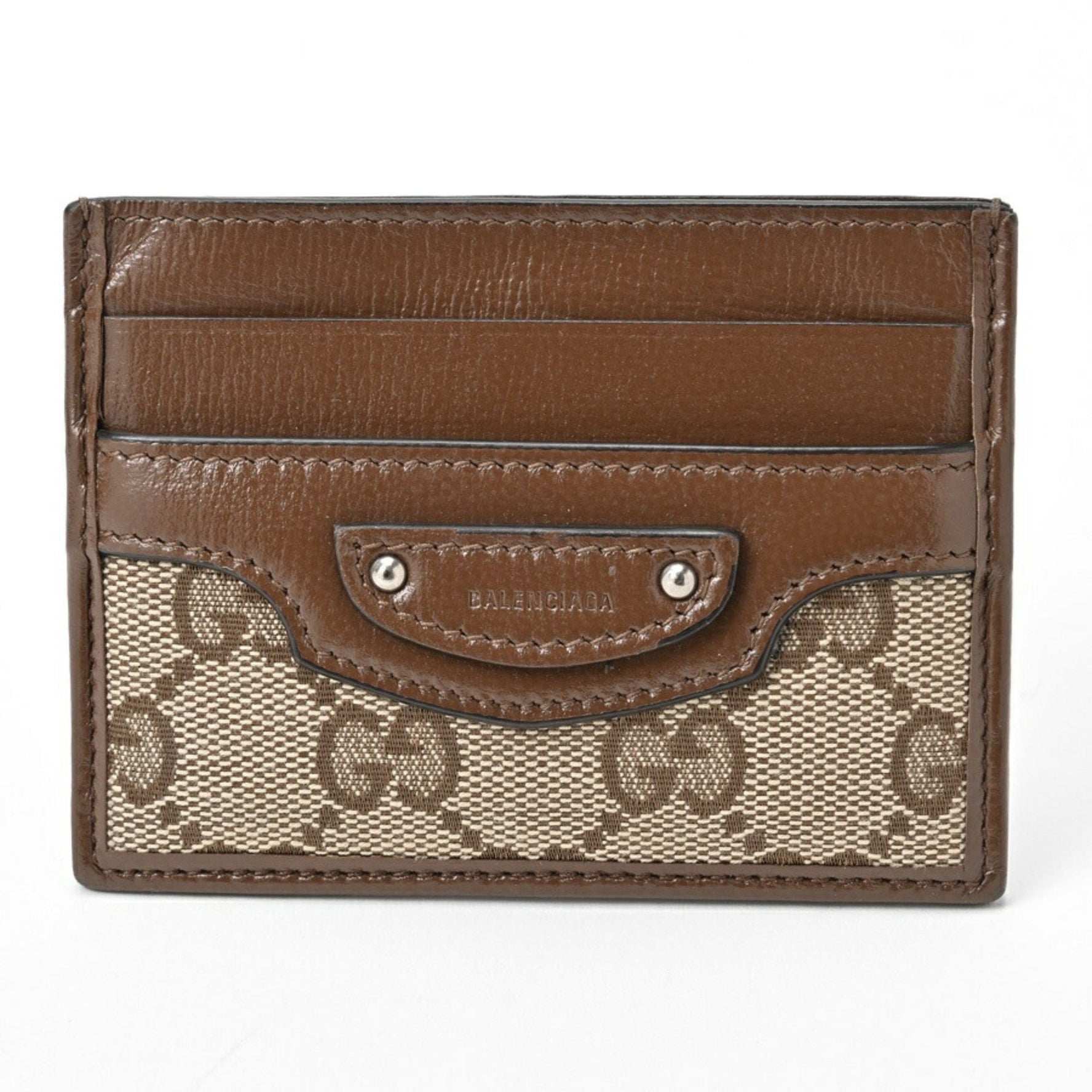 GUCCI x BALENCIAGA Hacker Project Card Case GG Canvas Leather Brown S-156674