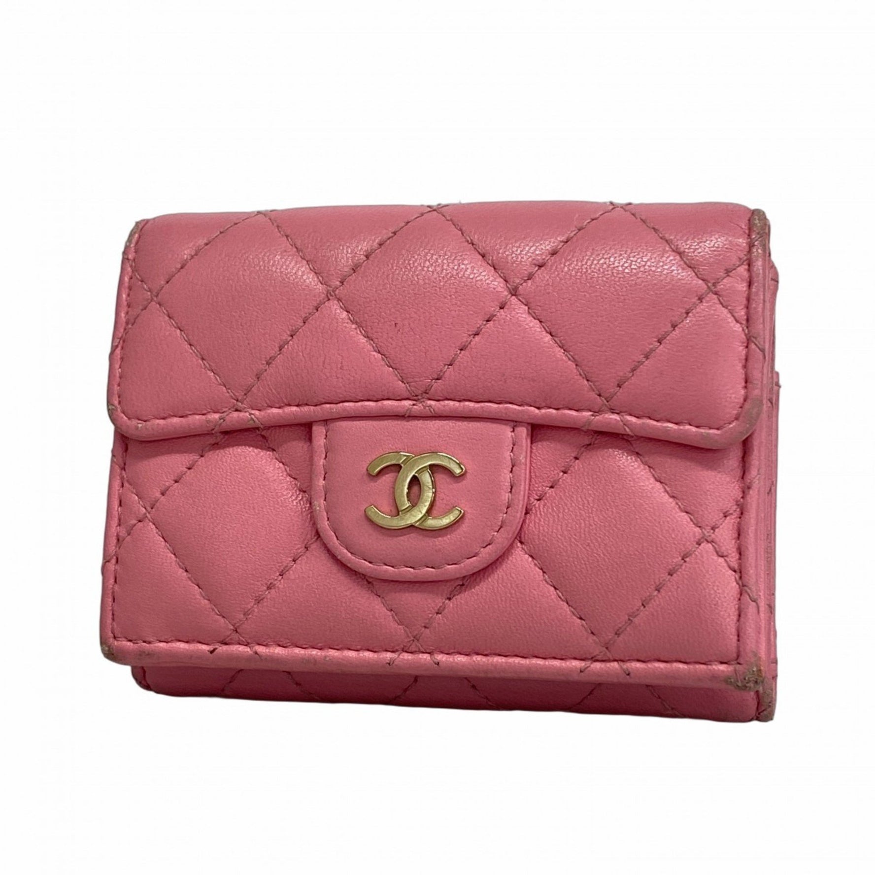 Chanel Matelasse Tri-fold Wallet in Lambskin, Pink, Women's