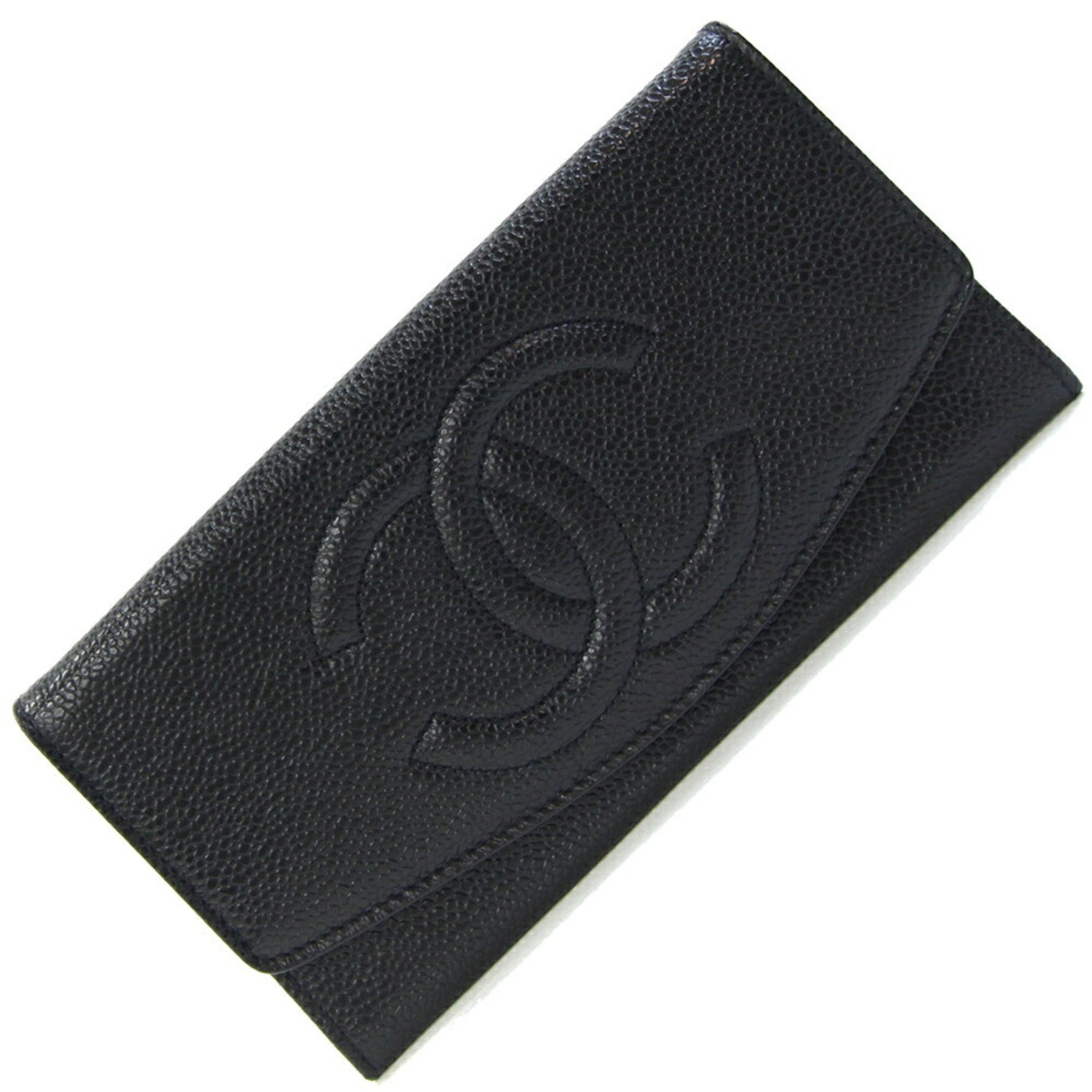 Chanel bi-fold long wallet with Coco mark, caviar leather, old ladies', deca-coco