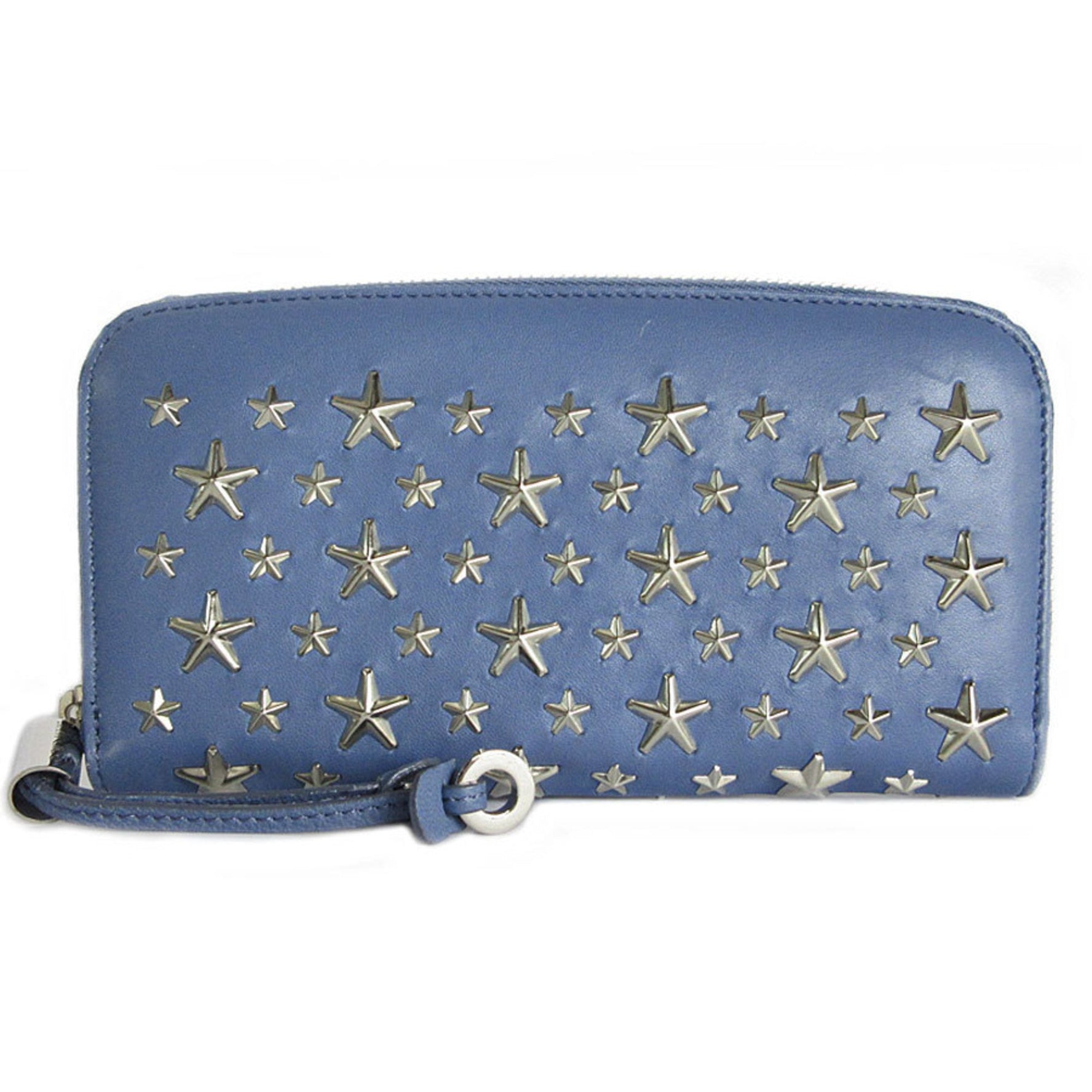 Jimmy Choo Round Long Wallet Star Studs Leather Metal Silver