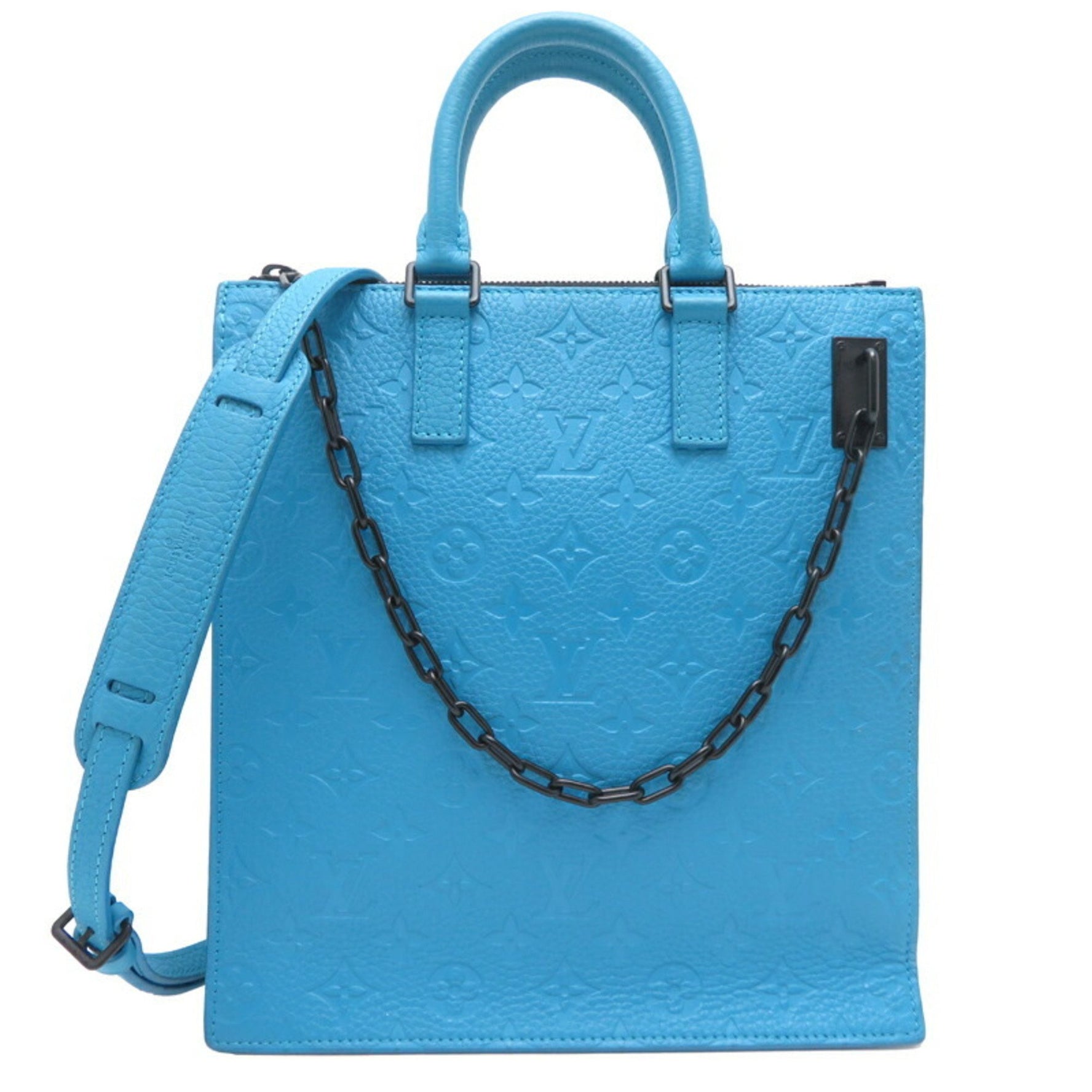 Louis Vuitton Sac Plat Men's Tote Bag Leather Turquoise (Blue)