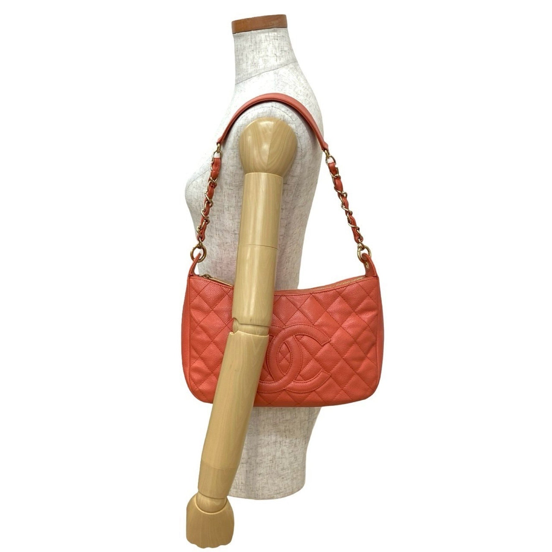 CHANEL Matelasse Coco Mark Caviar Skin Semi-One Shoulder Bag/Handbag