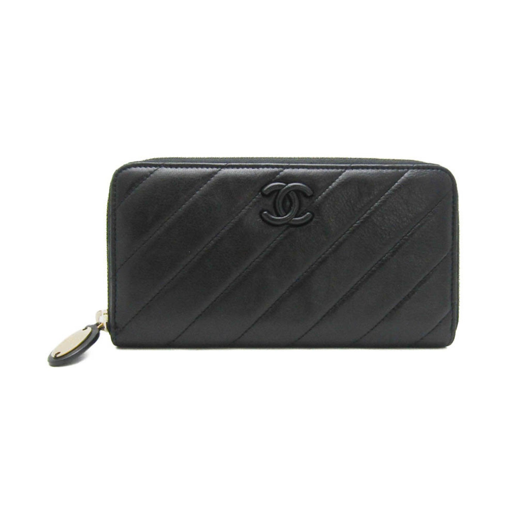 Chanel Women's  Lambskin Long Wallet (bi-fold) Black