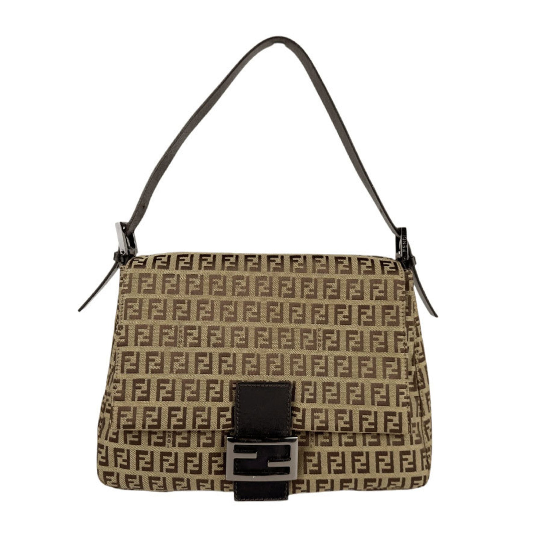 FENDI Shoulder Bag Zucchino Nylon Canvas Leather Brown x Black Women's z4111