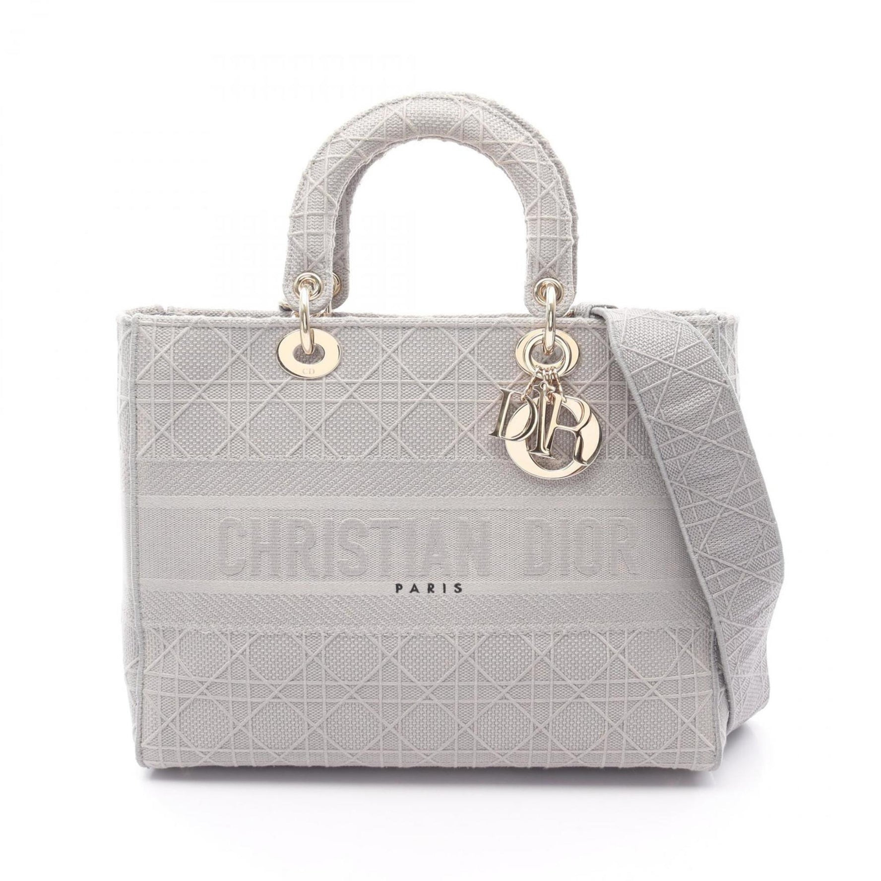 Christian Dior LADY D-LITE Large Cannage Handbag, Canvas, Women's, Gray