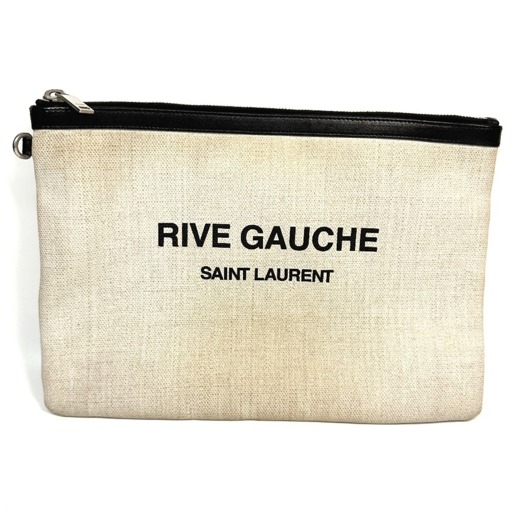 SAINT LAURENT Saint Laurent Paris Pouch RIVE GAUCHE Clutch Bag Coated Canvas Leather Men's Grey