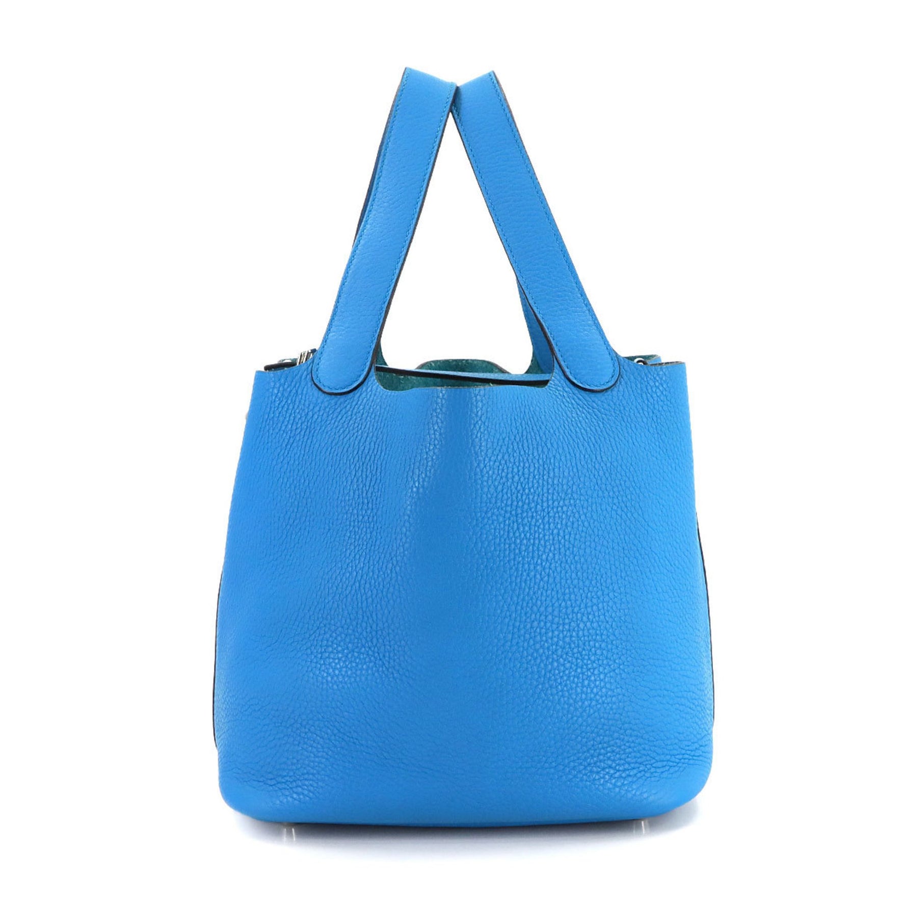 Hermes Hermès Picotin Lock MM handbag in Taurillon Clemence leather with Blue Zanzibar X stamp and silver hardware.