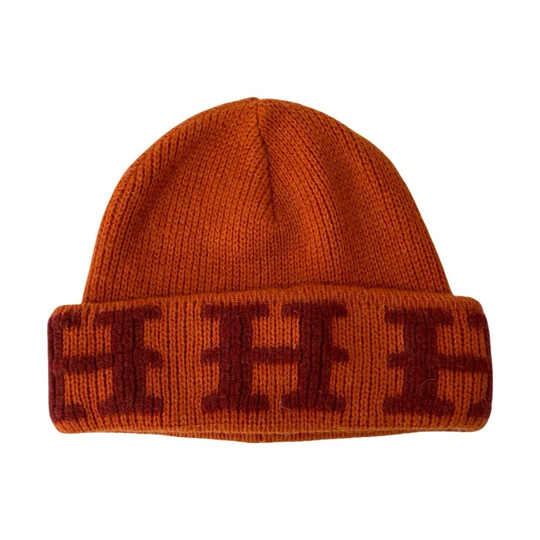 HERMES Margiela-era cashmere ribbed knit cap/beanie orange red