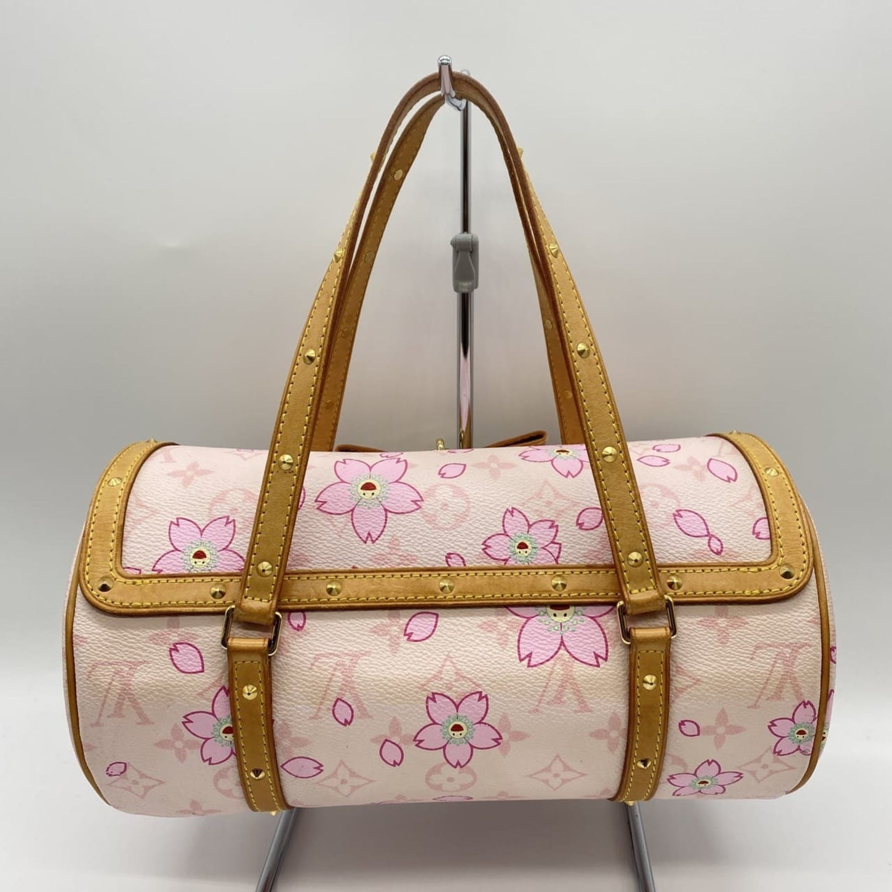 Louis Vuitton Papillon handbag/shoulder bag featuring Takashi Murakami's cherry blossom design in monogram rose pink.