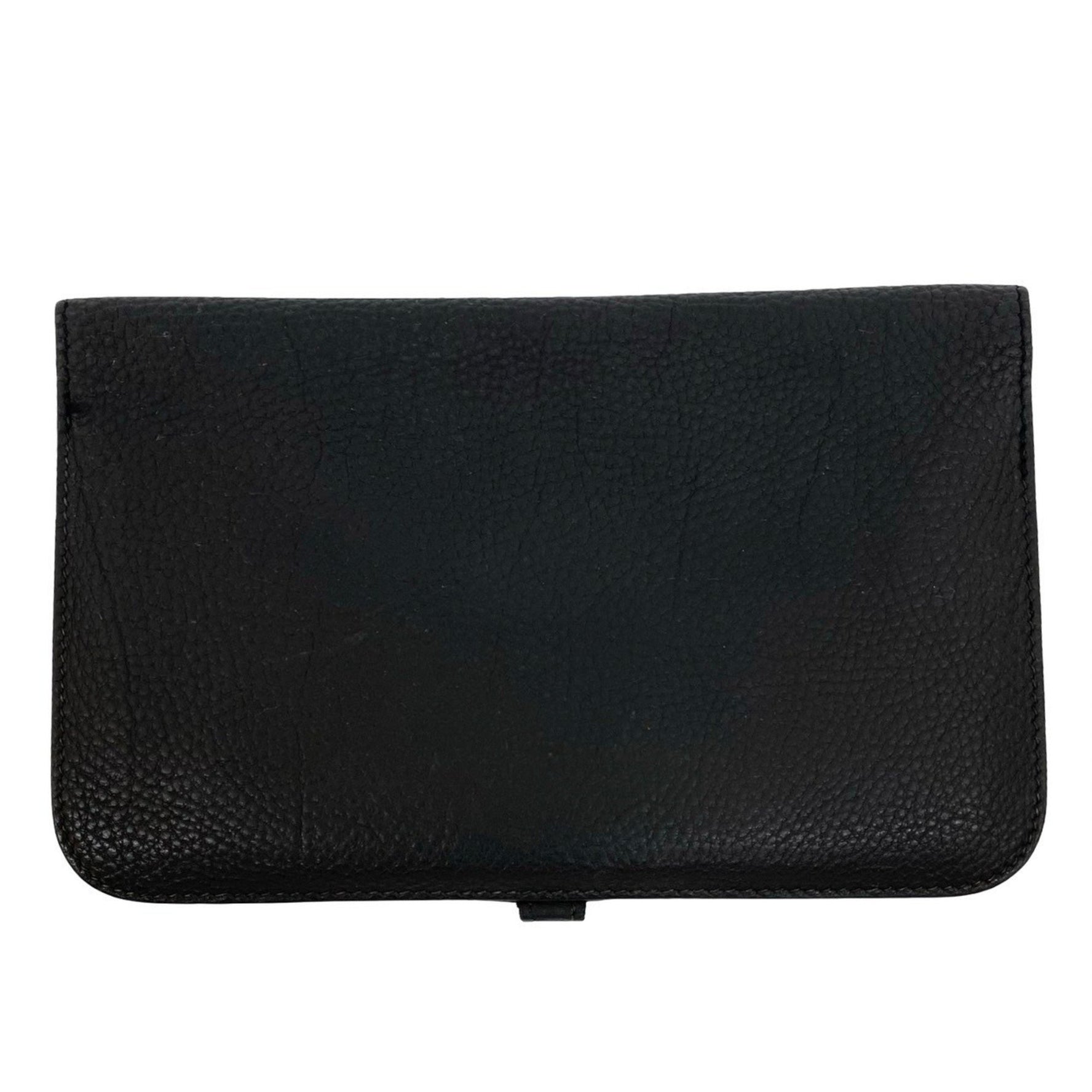 HERMES Dogon GM Taurillon Clemence Leather Bifold Long Wallet with Logo and Hardware