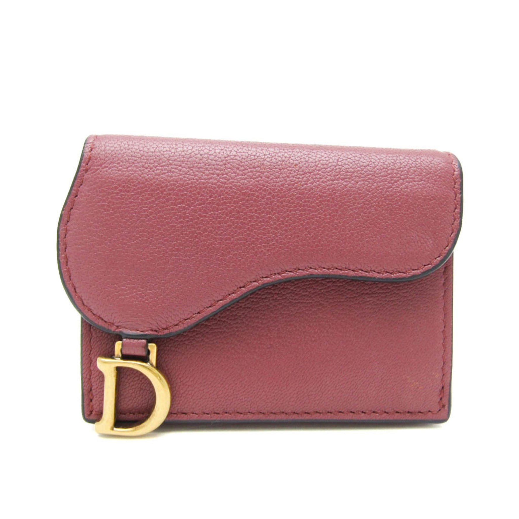 Christian Dior Saddle Wallet Leather Wallet (tri-fold) Dusty Pink