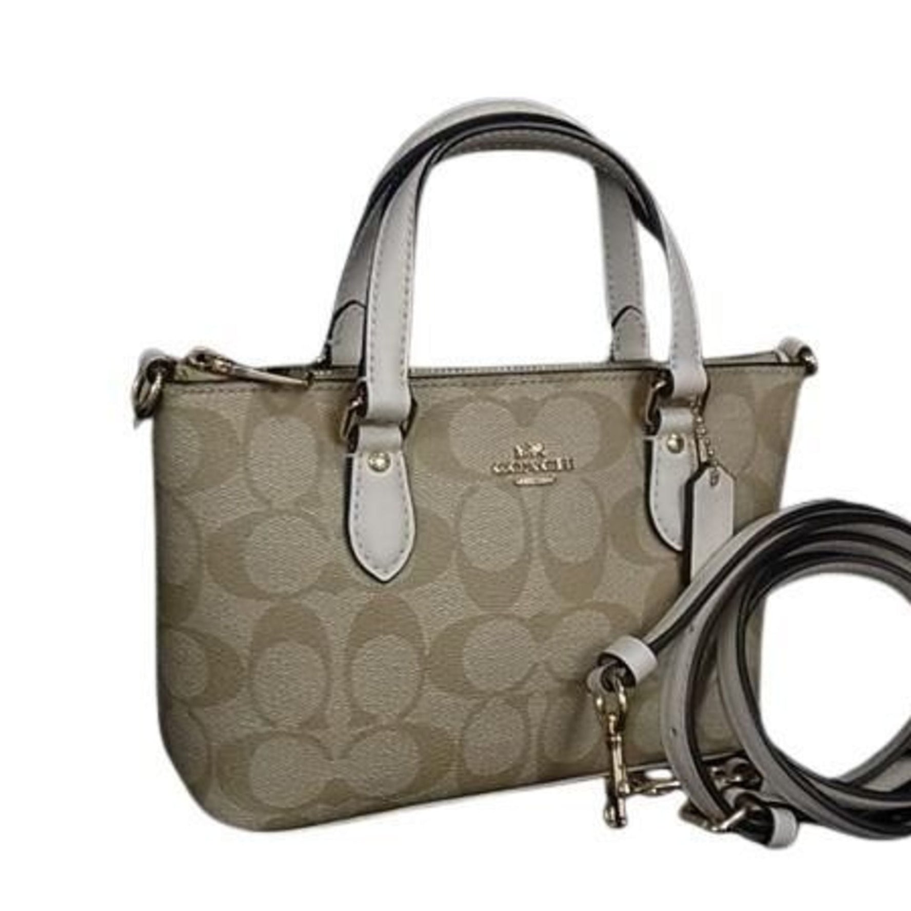 COACH Signature Handbag in Beige and Ivory Leather