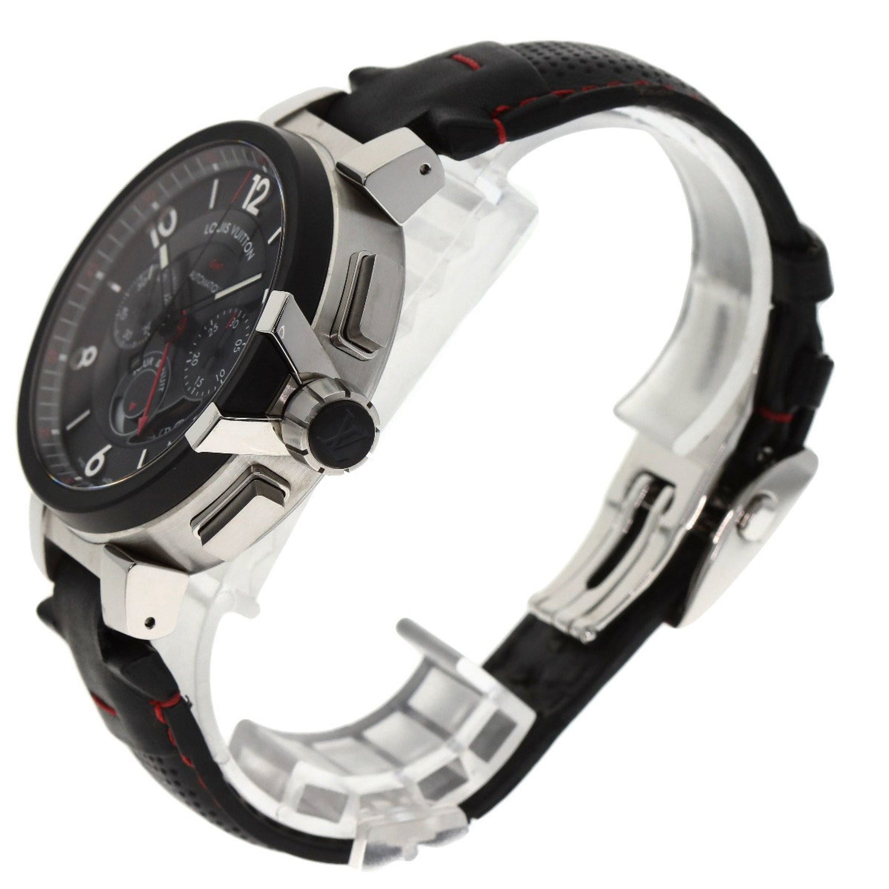 Louis Vuitton Tambour Chronograph GMT Evolution Watch in Stainless Steel and Leather