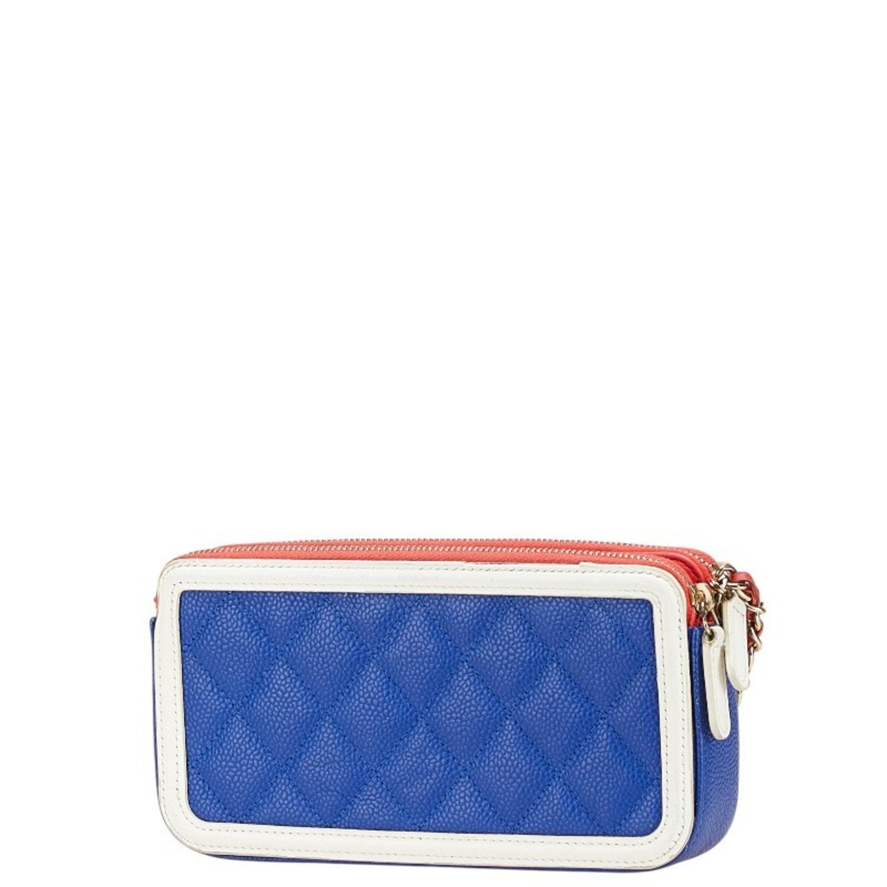 CHANEL Coco Mark Tricolor Shoulder Bag Navy White Caviar Skin