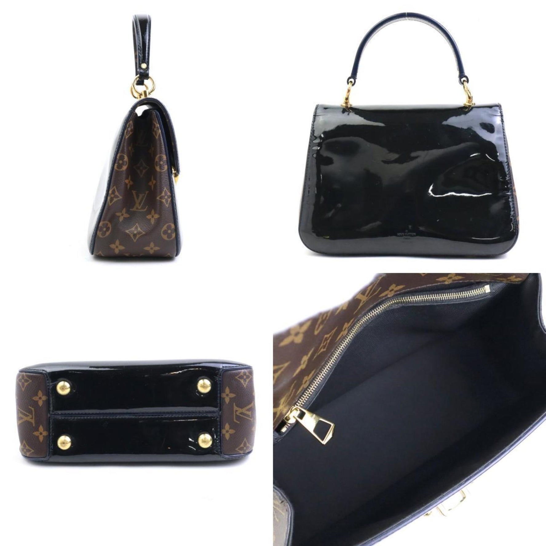 Louis Vuitton Handbag Shoulder Bag Monogram Cherrywood PM Patent Leather Canvas Black Brown Gold