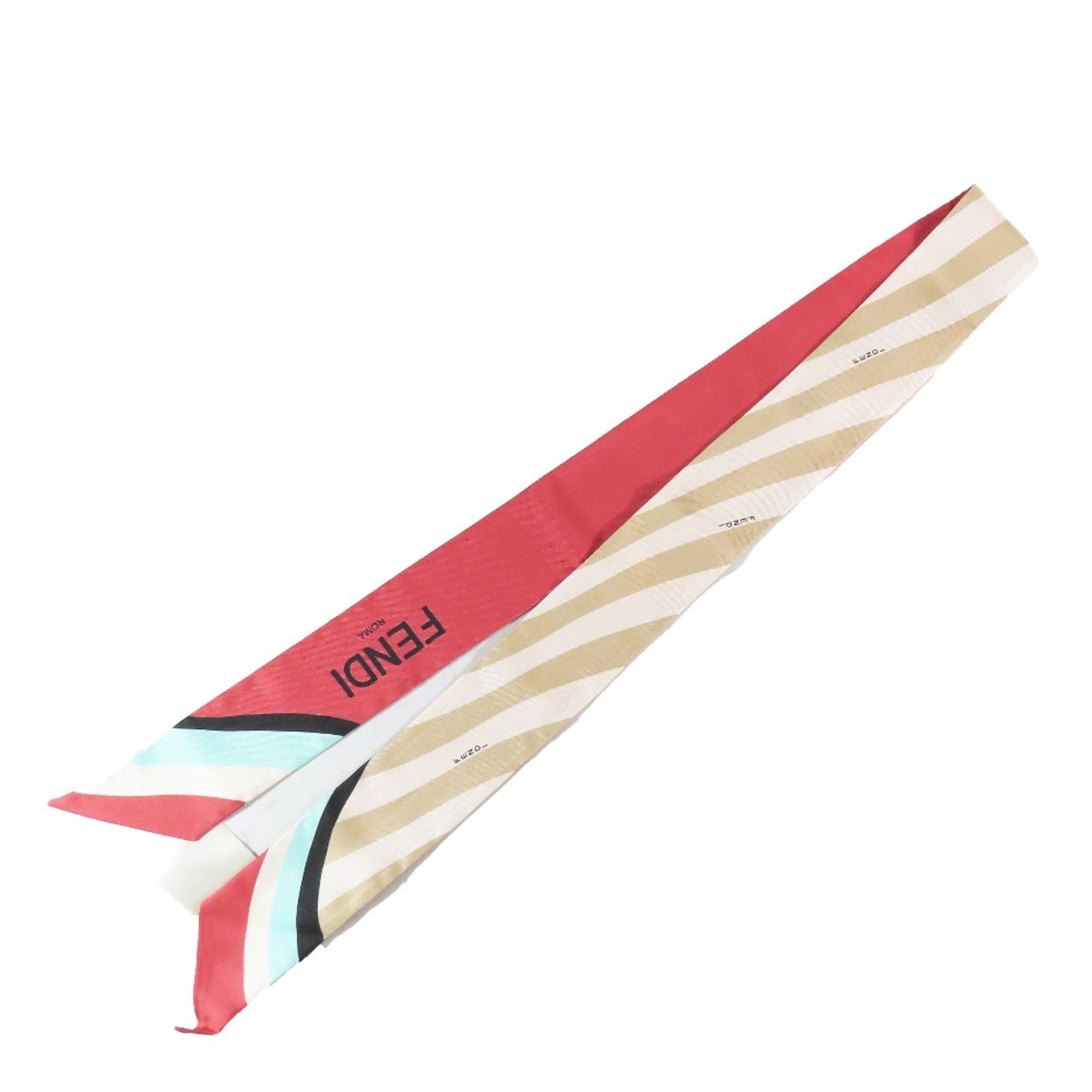 FENDI Wrappy Scarf Bandeau Ribbon 100% Silk Logo Red Blue Beige
