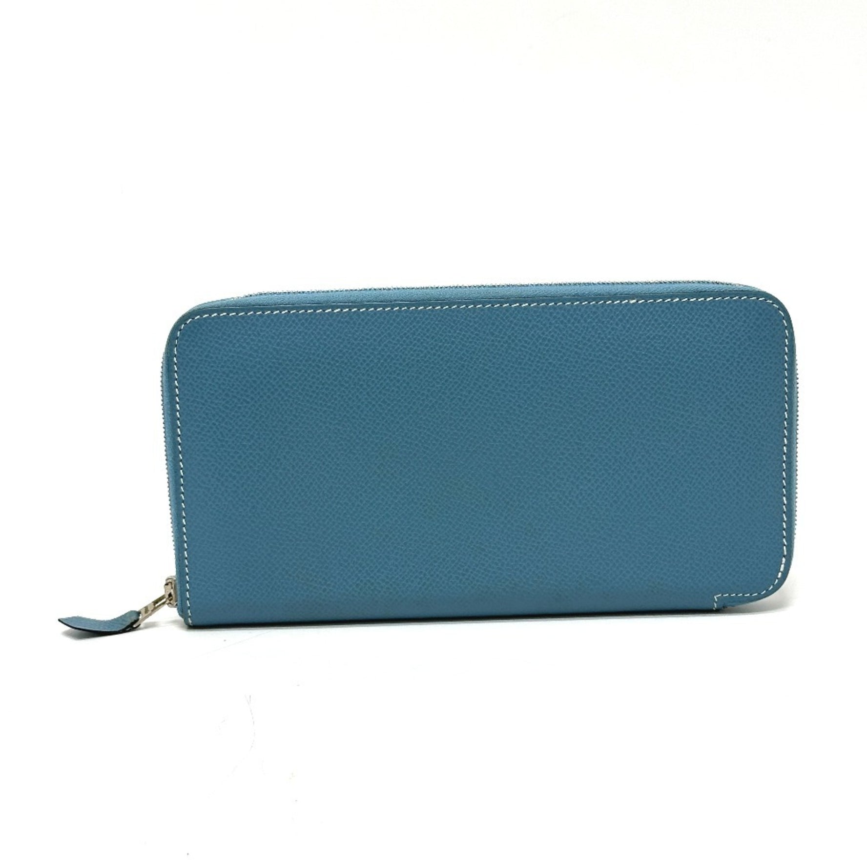 HERMES Azap Long Classic Round Wallet Epsom Leather Blue Jean