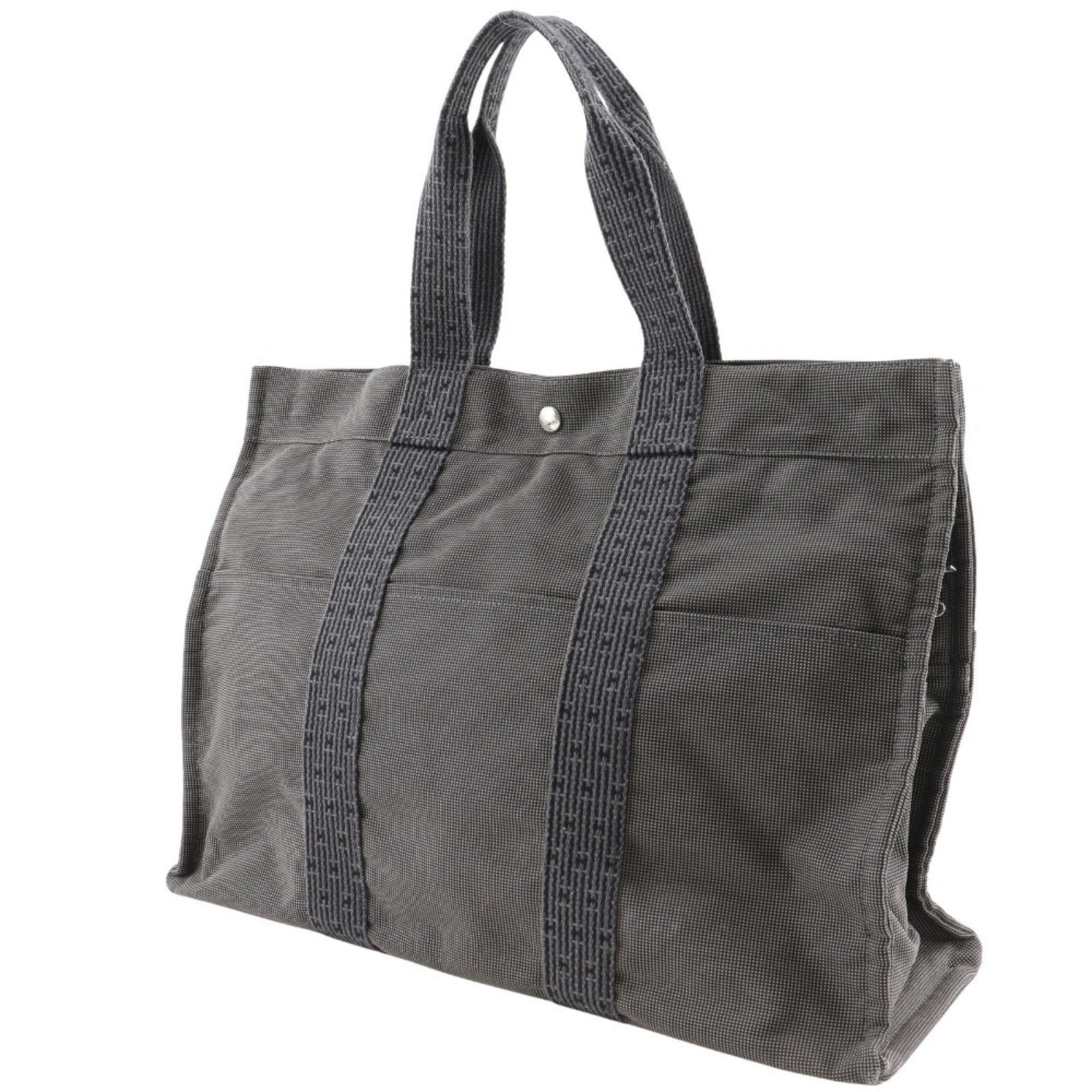 Hermes Airline Tote GM Bag Nylon Canvas Grey Snap Button Herline