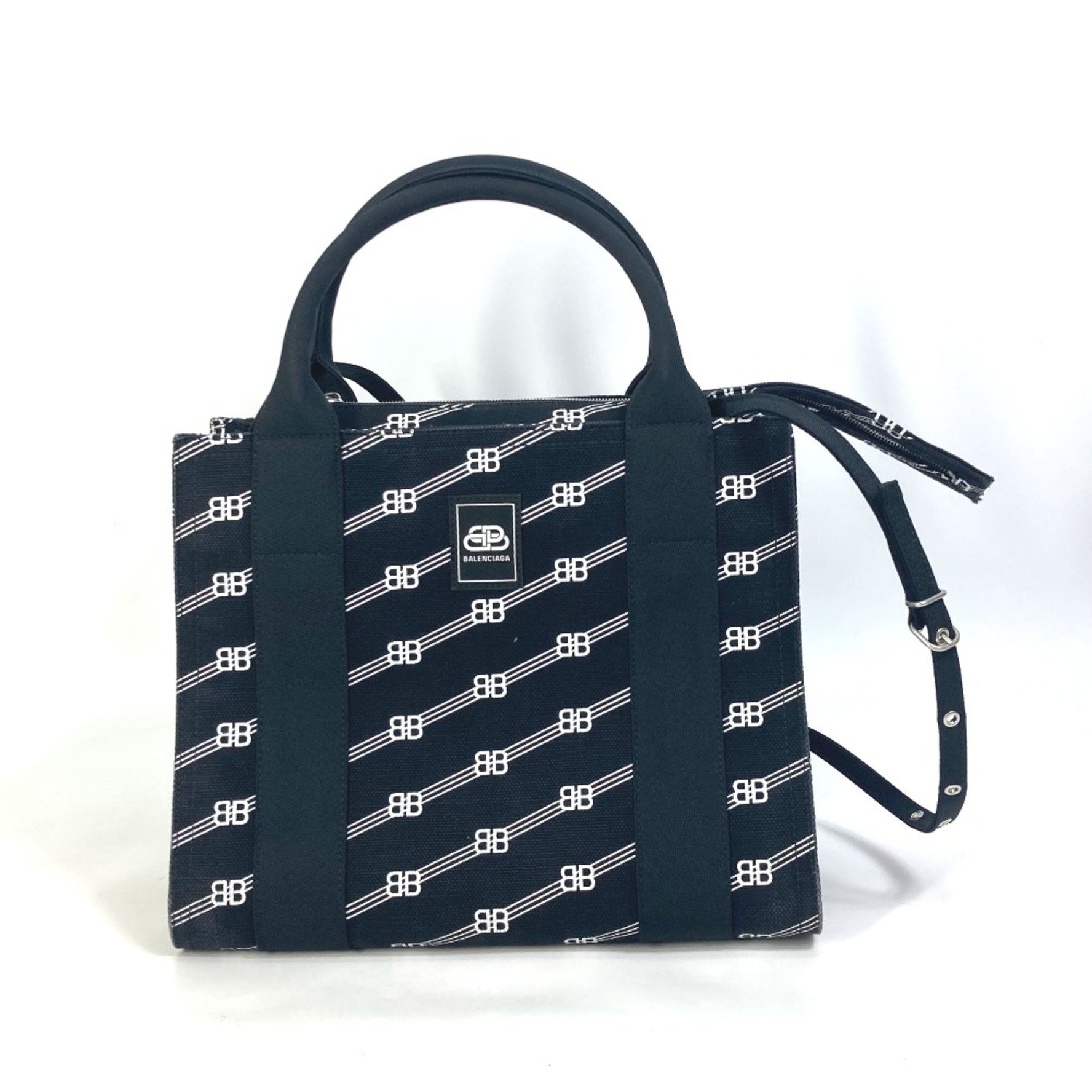 Balenciaga BB Tote Bag Hand Bag Black White