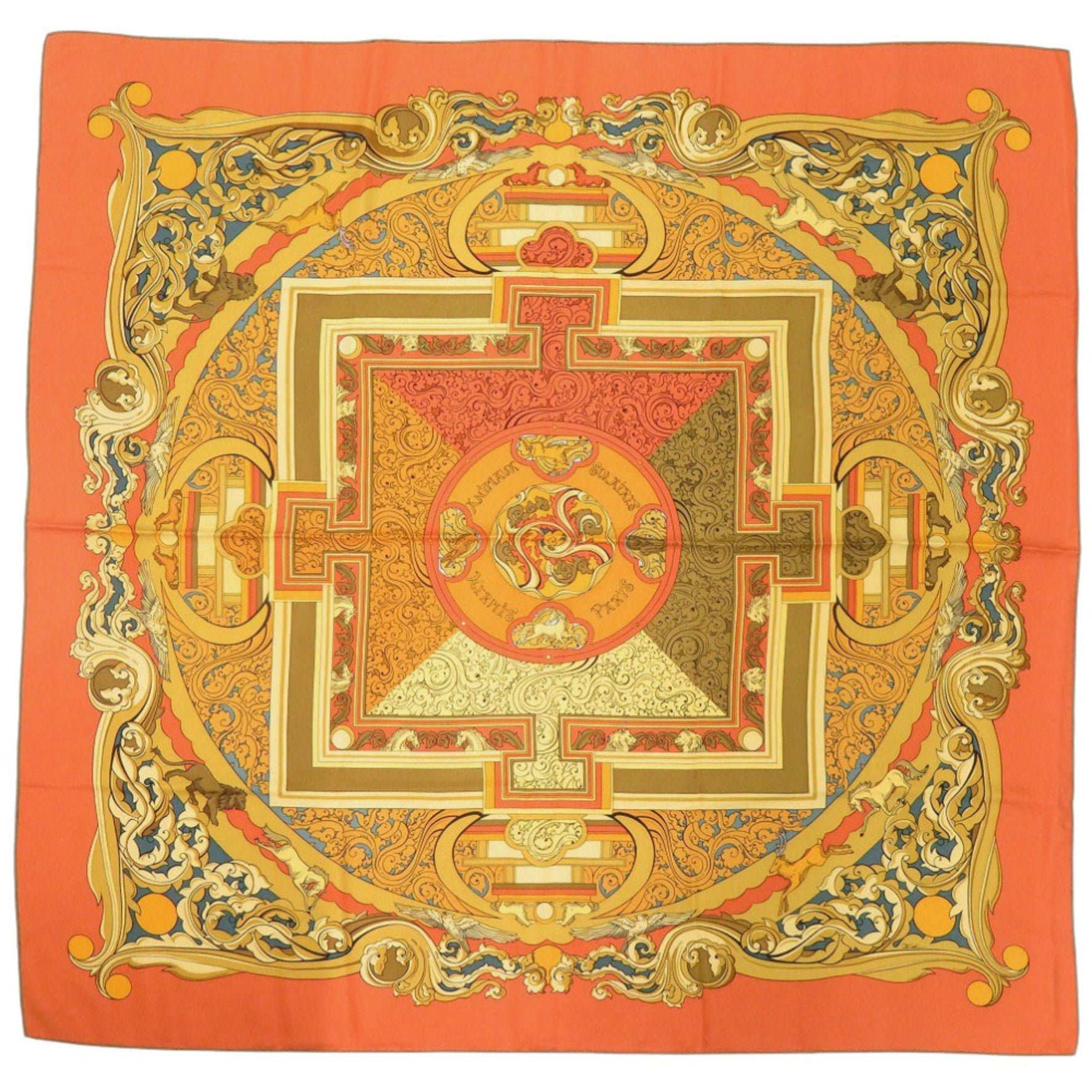 Hermès Carré 90 "ANIMAUX SOLAIRES" Sun Animals Silk Scarf Muffler 0097 HERMES