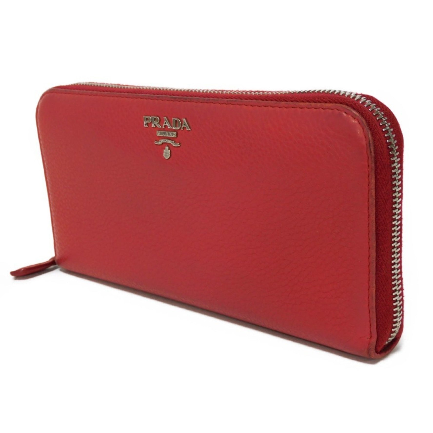PRADA Vitello Phoenix Zip Around Long Wallet Red Round Metal Rosso 1ML506 2E8V F001 Men's Women's