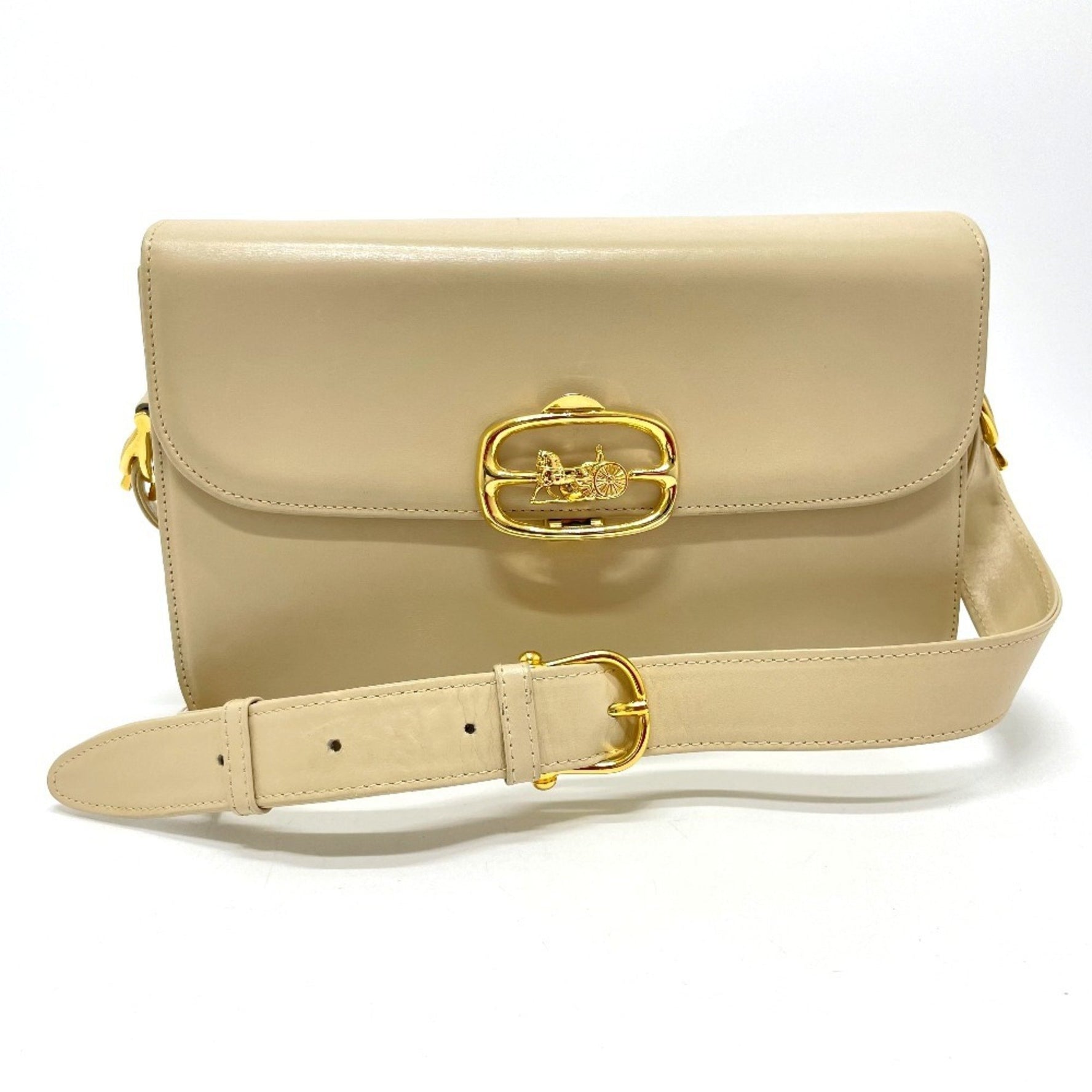 CELINE Vintage Carriage Hardware Shoulder Bag in Leather with Gold