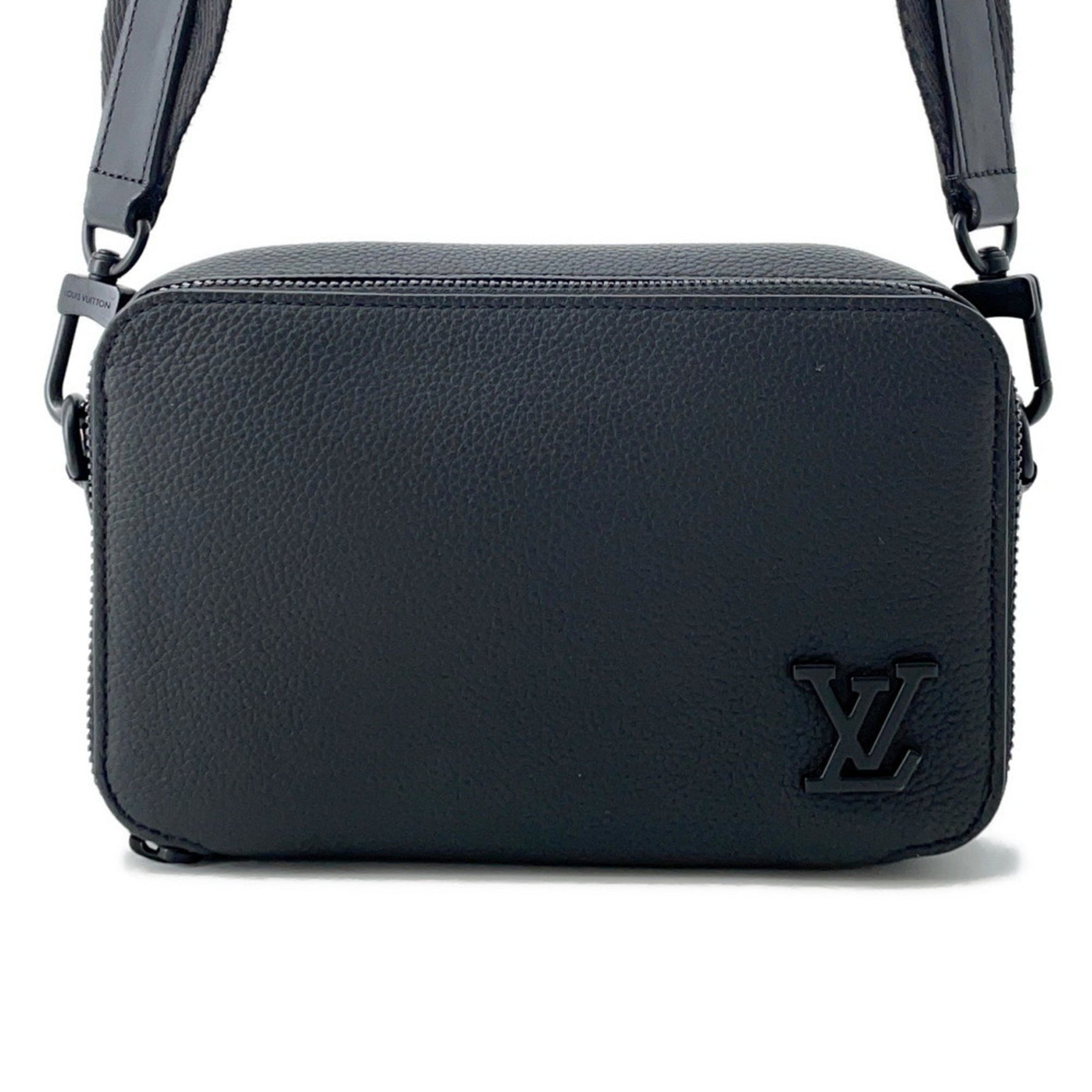 Louis Vuitton Shoulder Bag, Grained Calfskin Leather, LV Aerogramme Alpha Wearable Wallet, M59161, Black